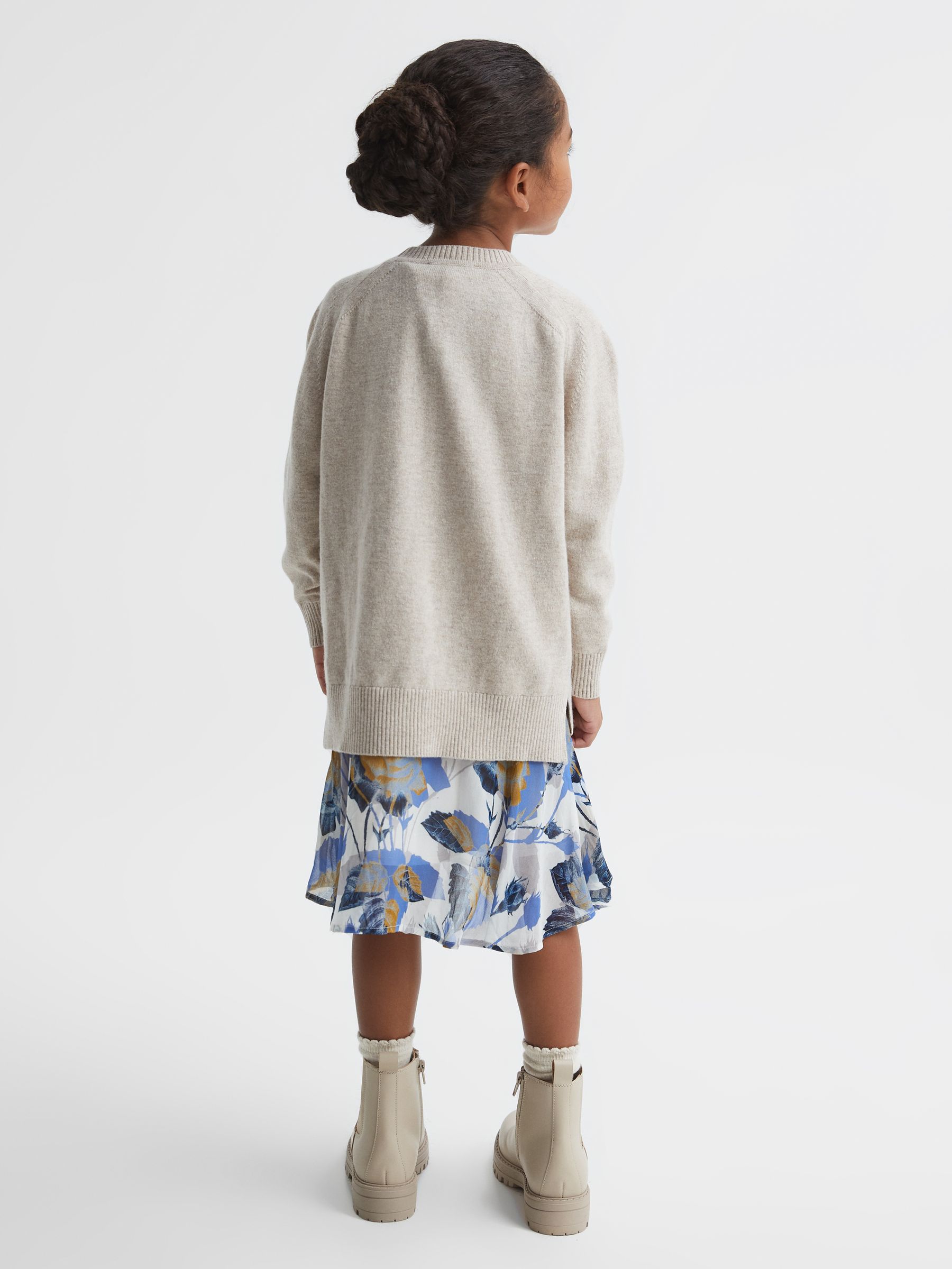 Senior Printed Dress With Crew Neck Jumper in Blue Print