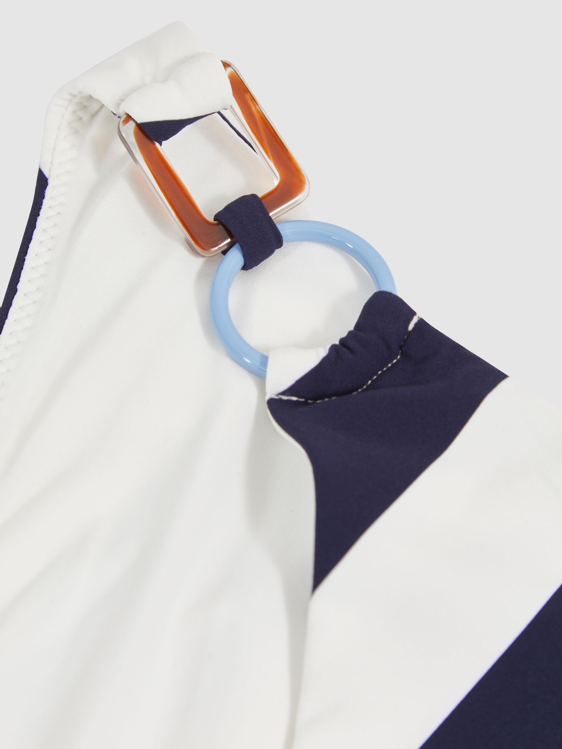 Stripe Ring-Detail Bikini Bottoms in Navy/Brown