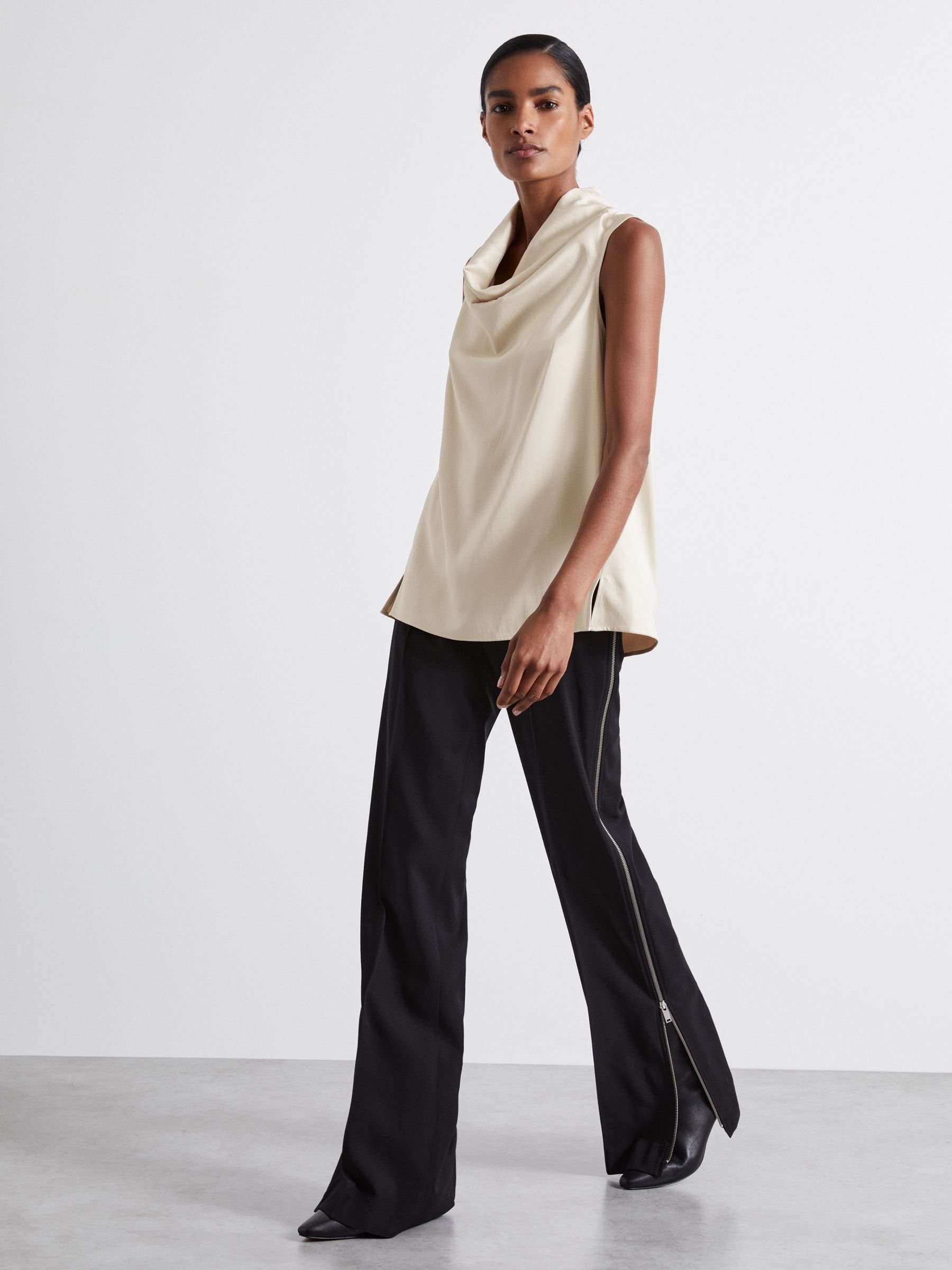 Atelier Satin Cowl-Neck Top in Ivory