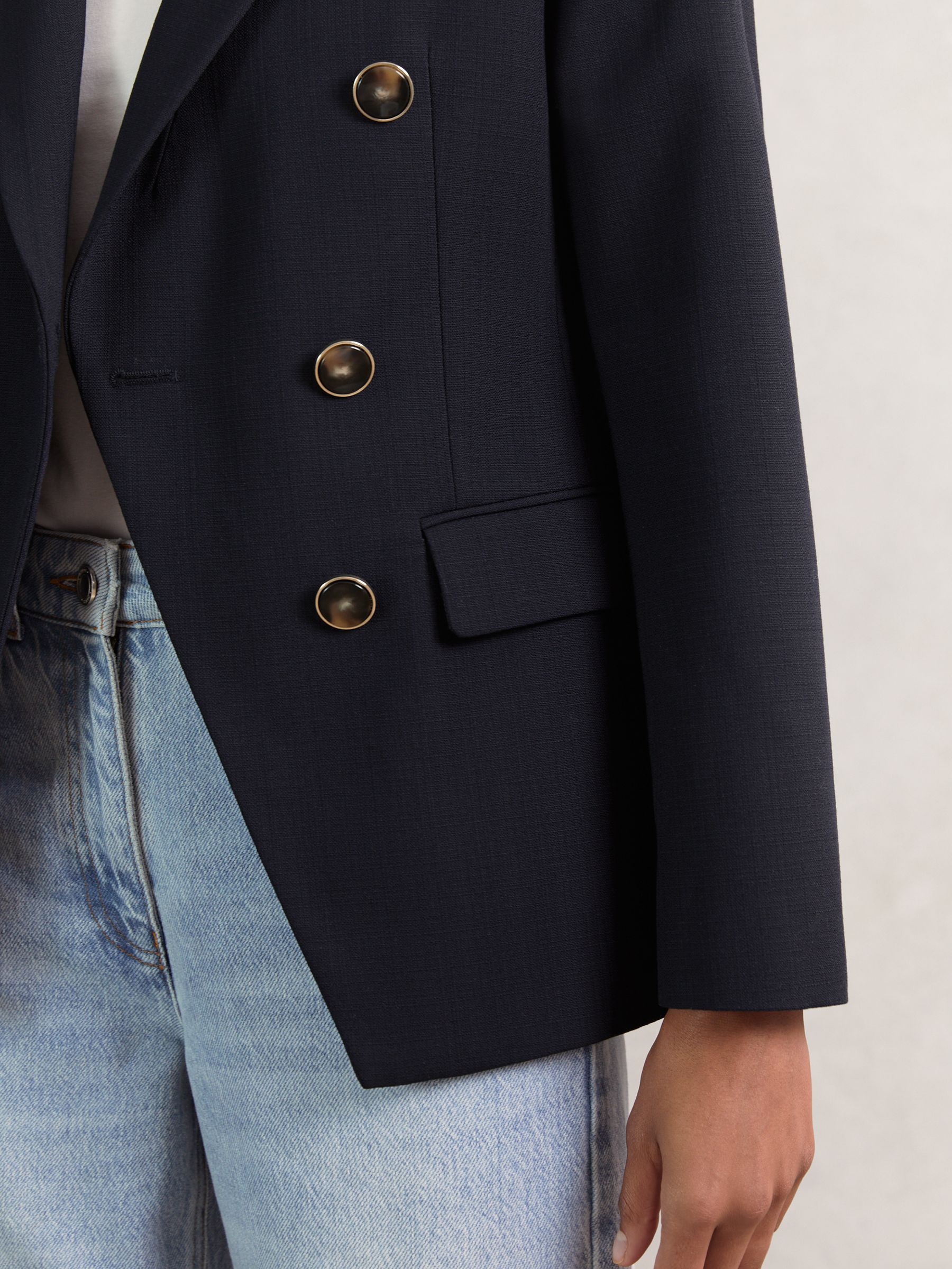 Petite Wool-Blend Double-Breasted Blazer in Navy