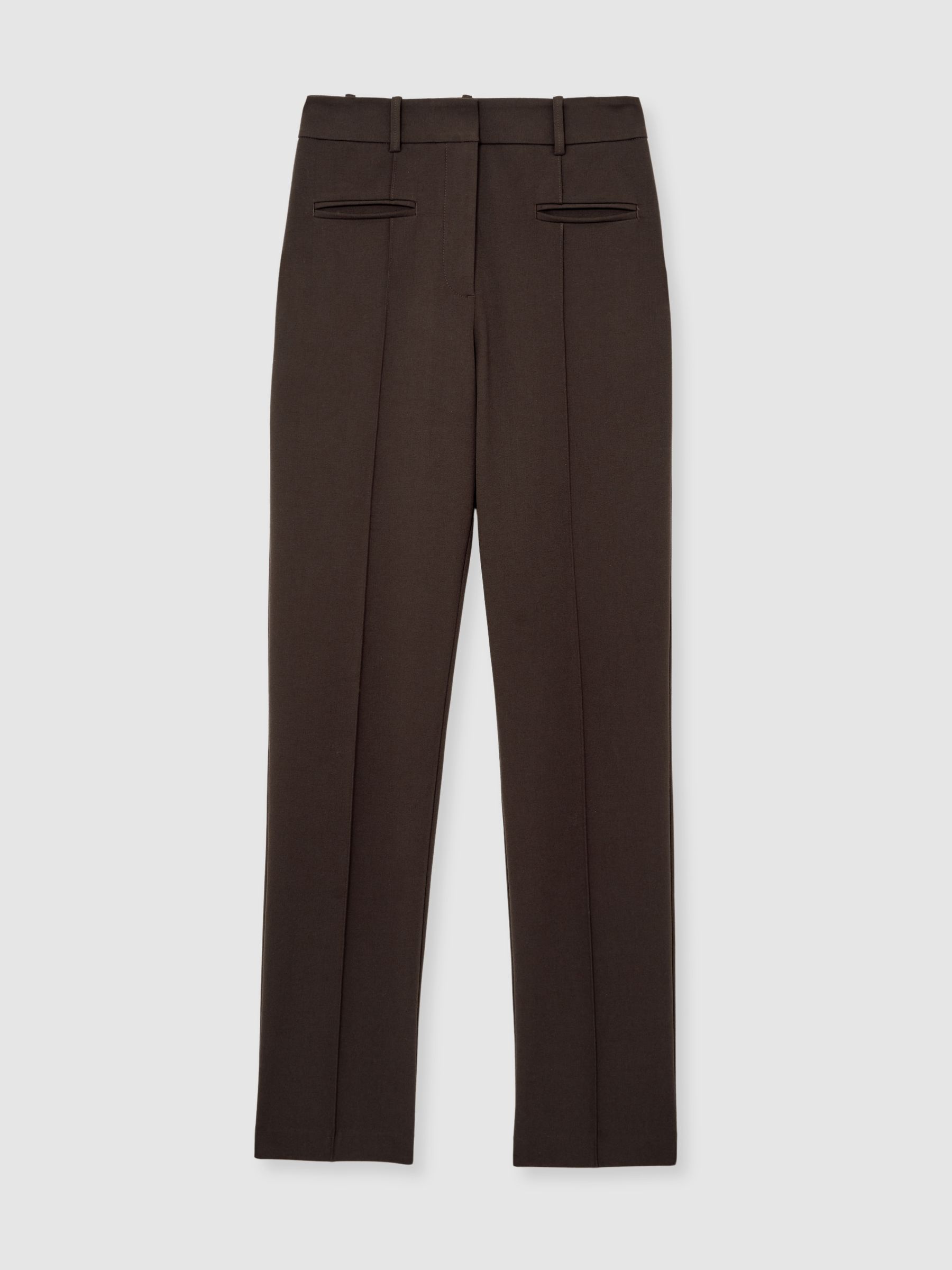 Petite Pintuck Tapered Trousers in Chocolate Brown