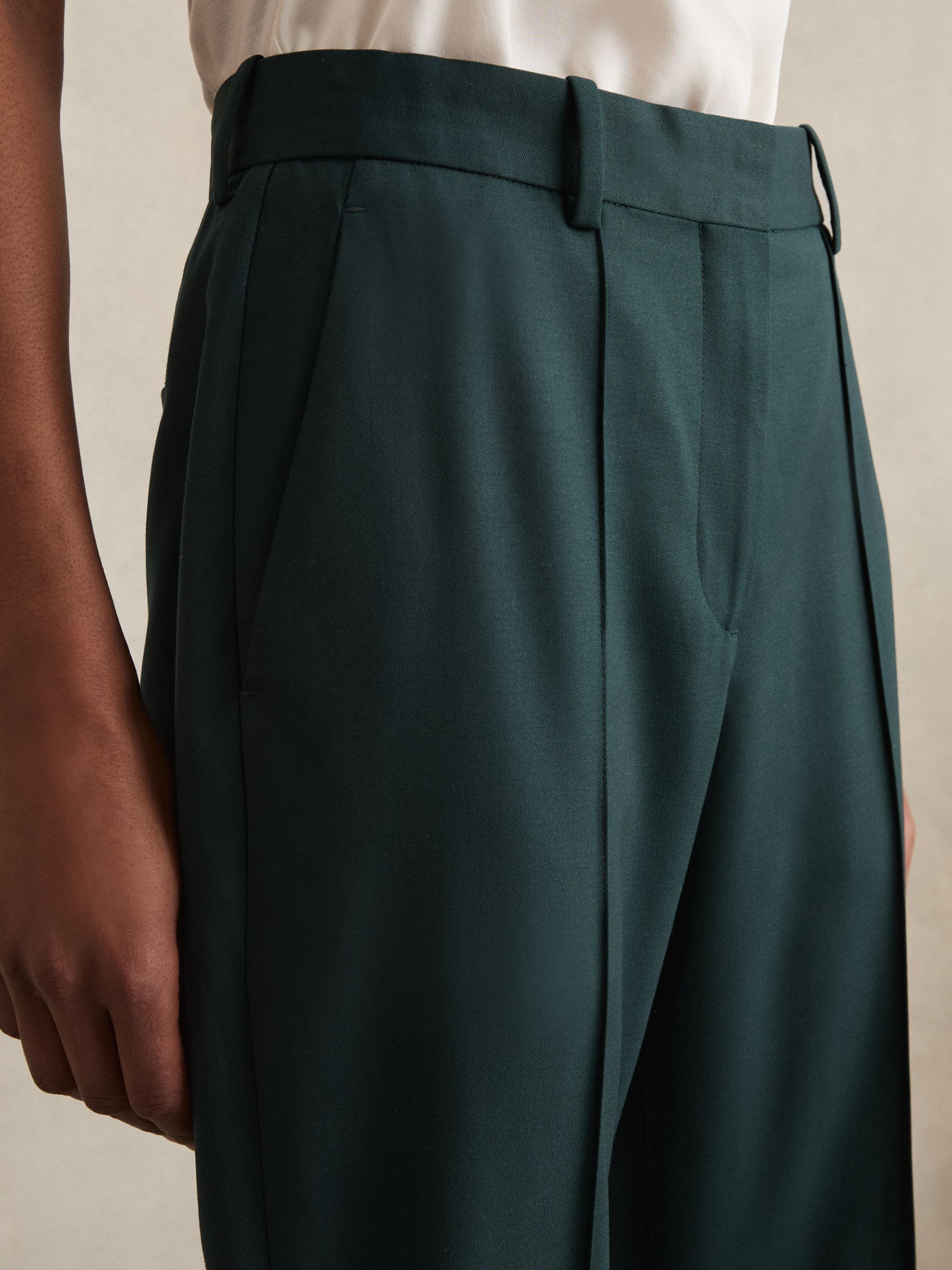 Wool-Blend Wide-Leg Suit Trousers in Green