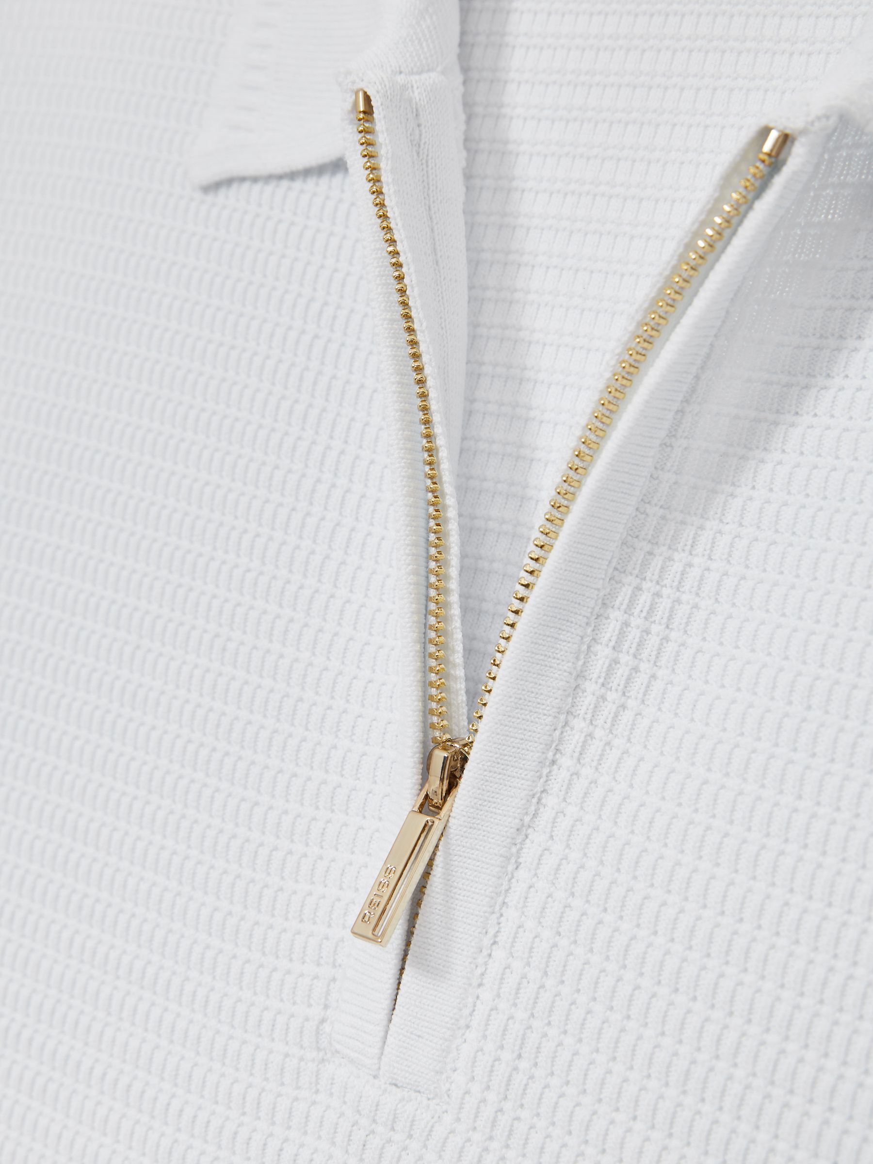 Textured Half-Zip Polo Shirt in White
