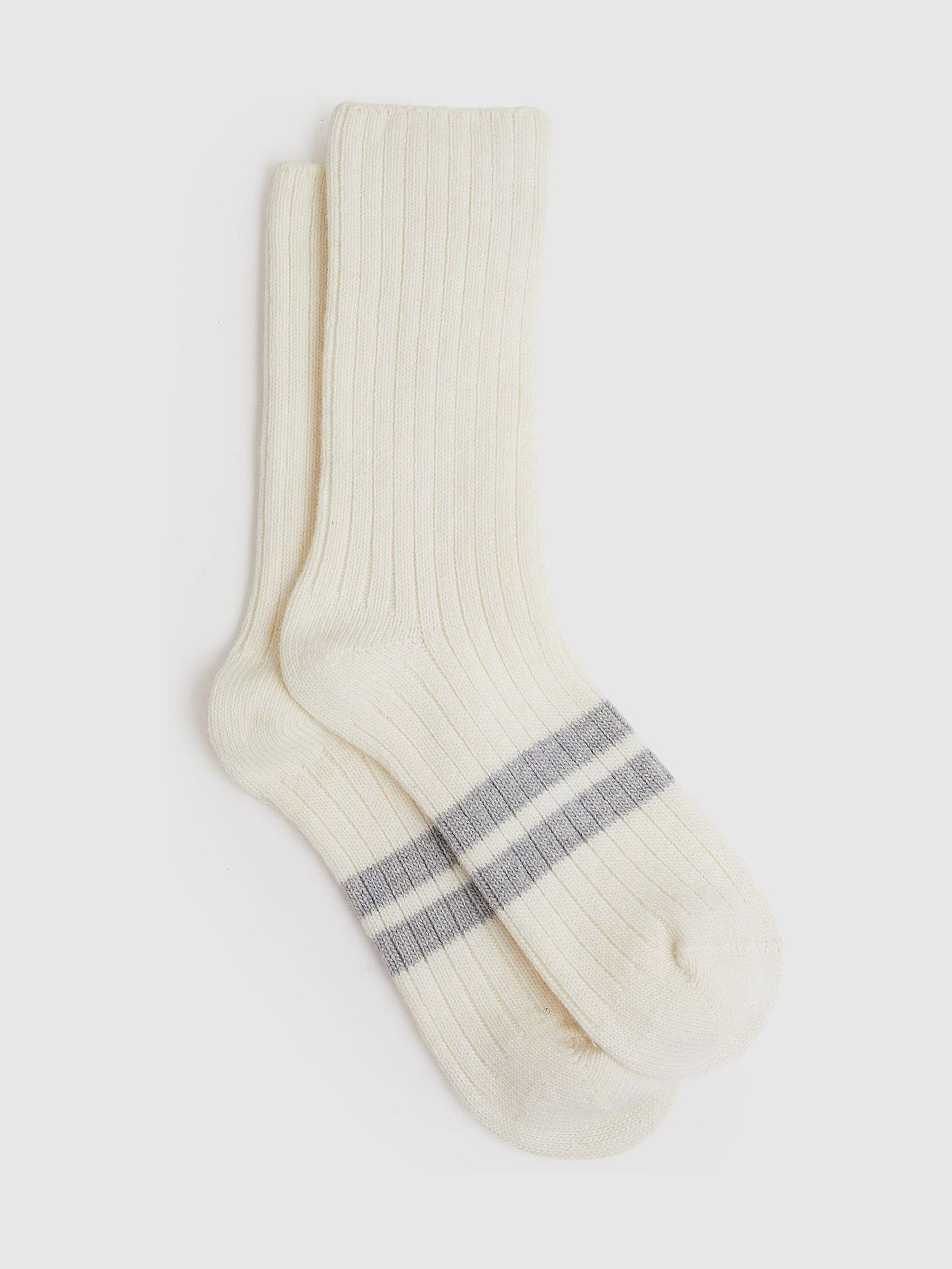 Wool Blend Ribbed Crew Socks in Ivory
