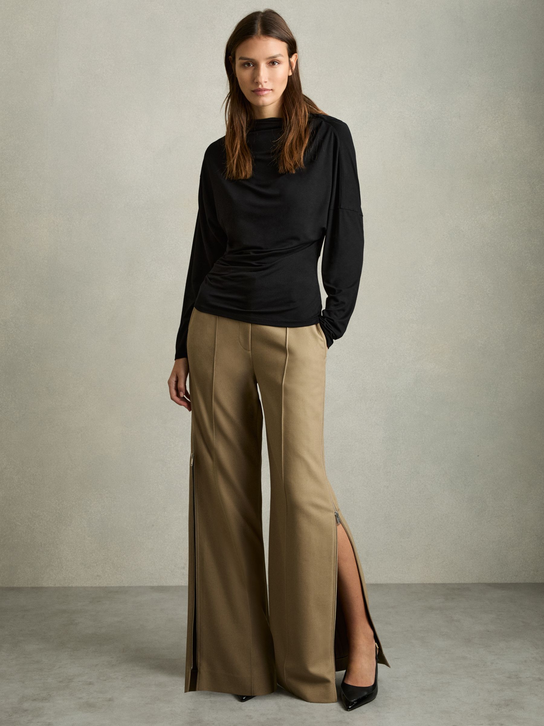 Draped Jersey Long-Sleeve Top in Black