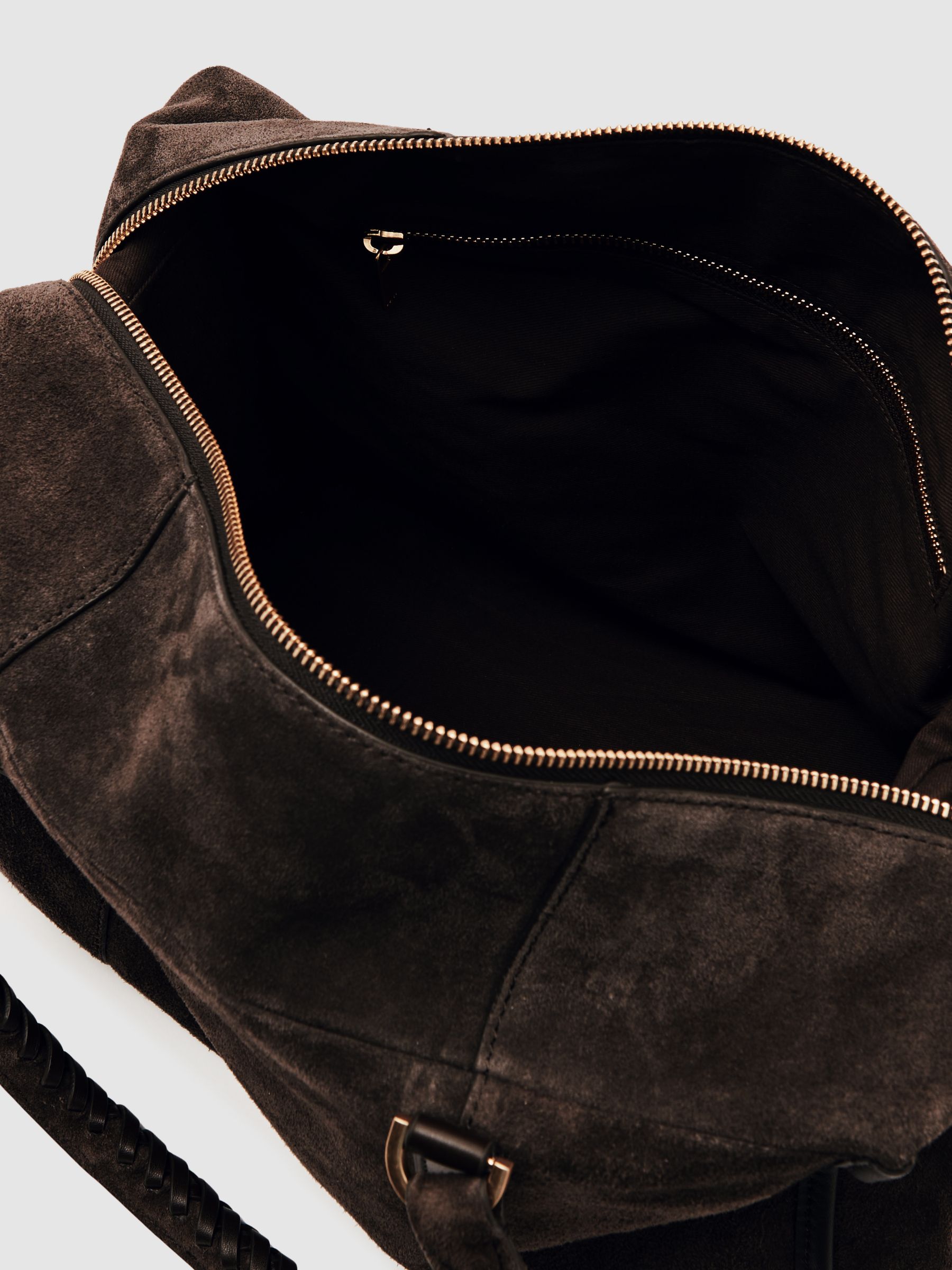 Suede Braided-Strap Bowling Bag in Chocolate