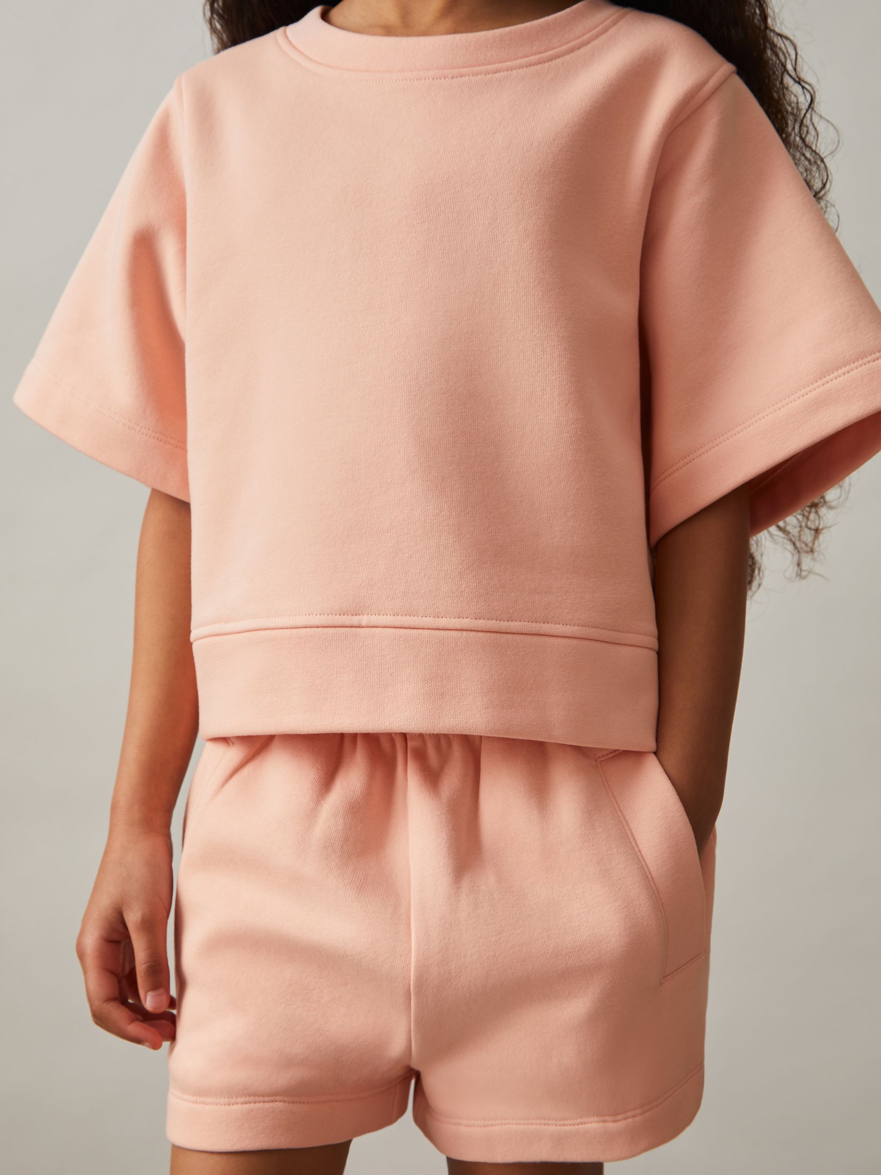 13-14 yrs Cotton-Blend Sweatshirt And Shorts Set in Peach