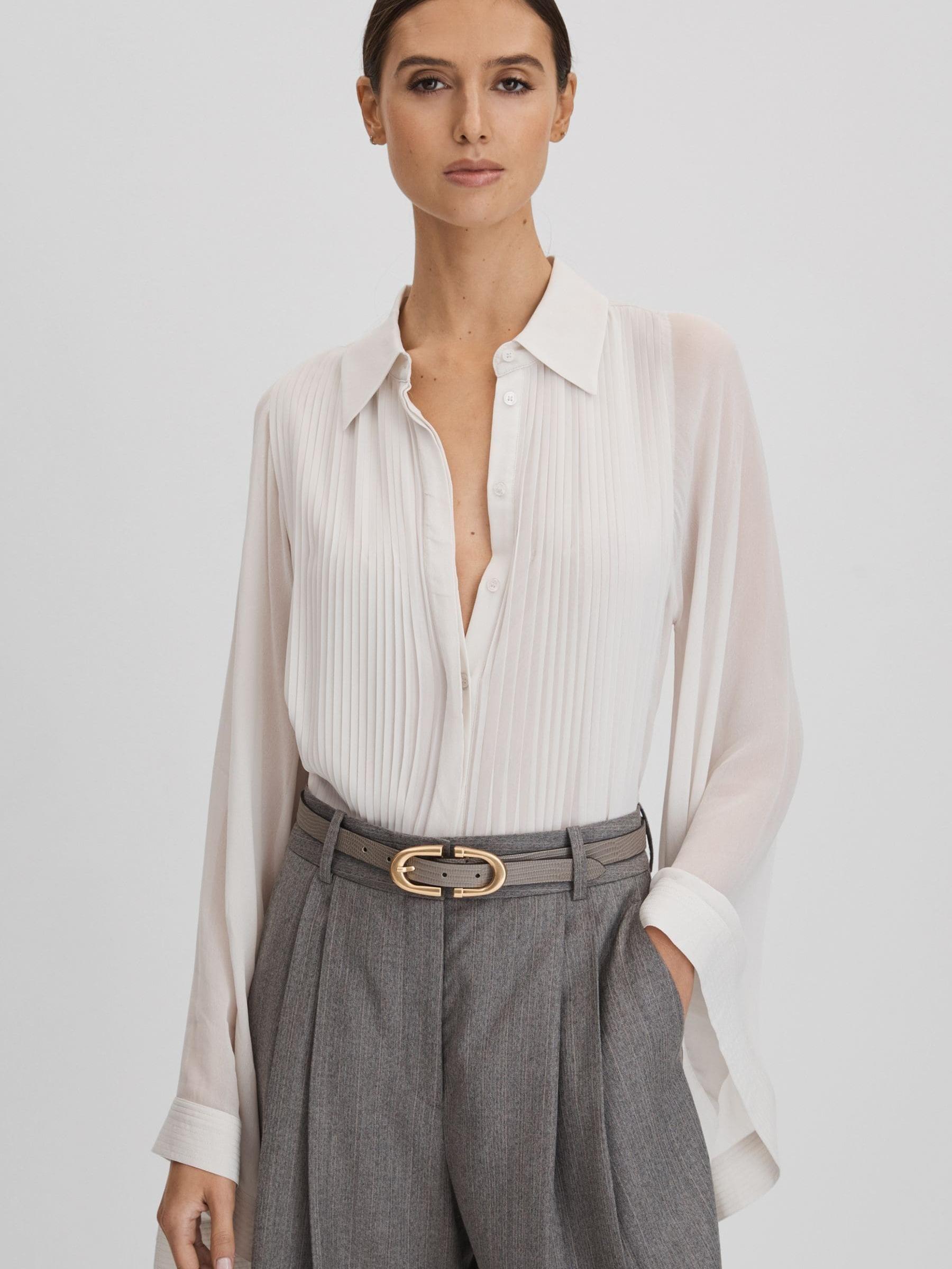 Pleated Flared Sleeve Blouse in Pale Blue