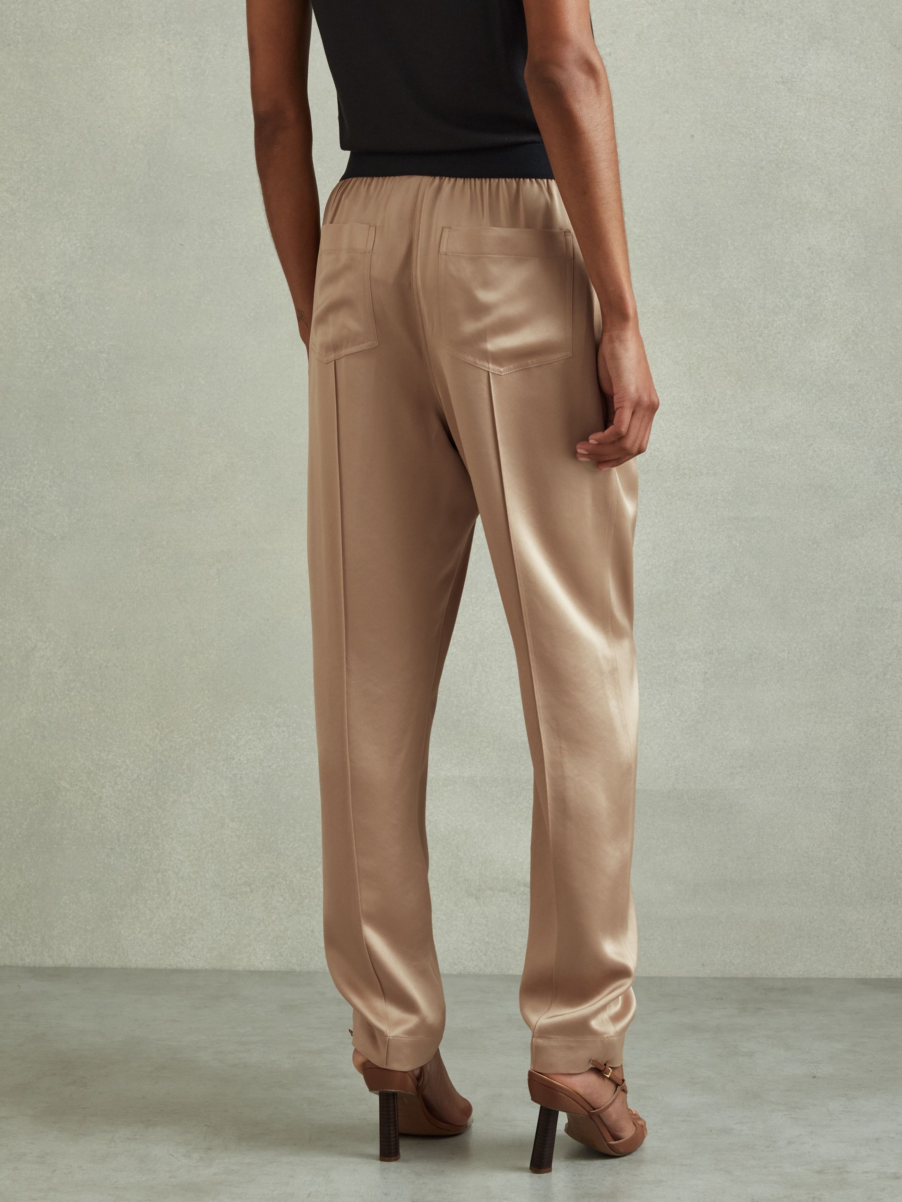 Elea Champagne Satin Elasticated Tapered Trousers