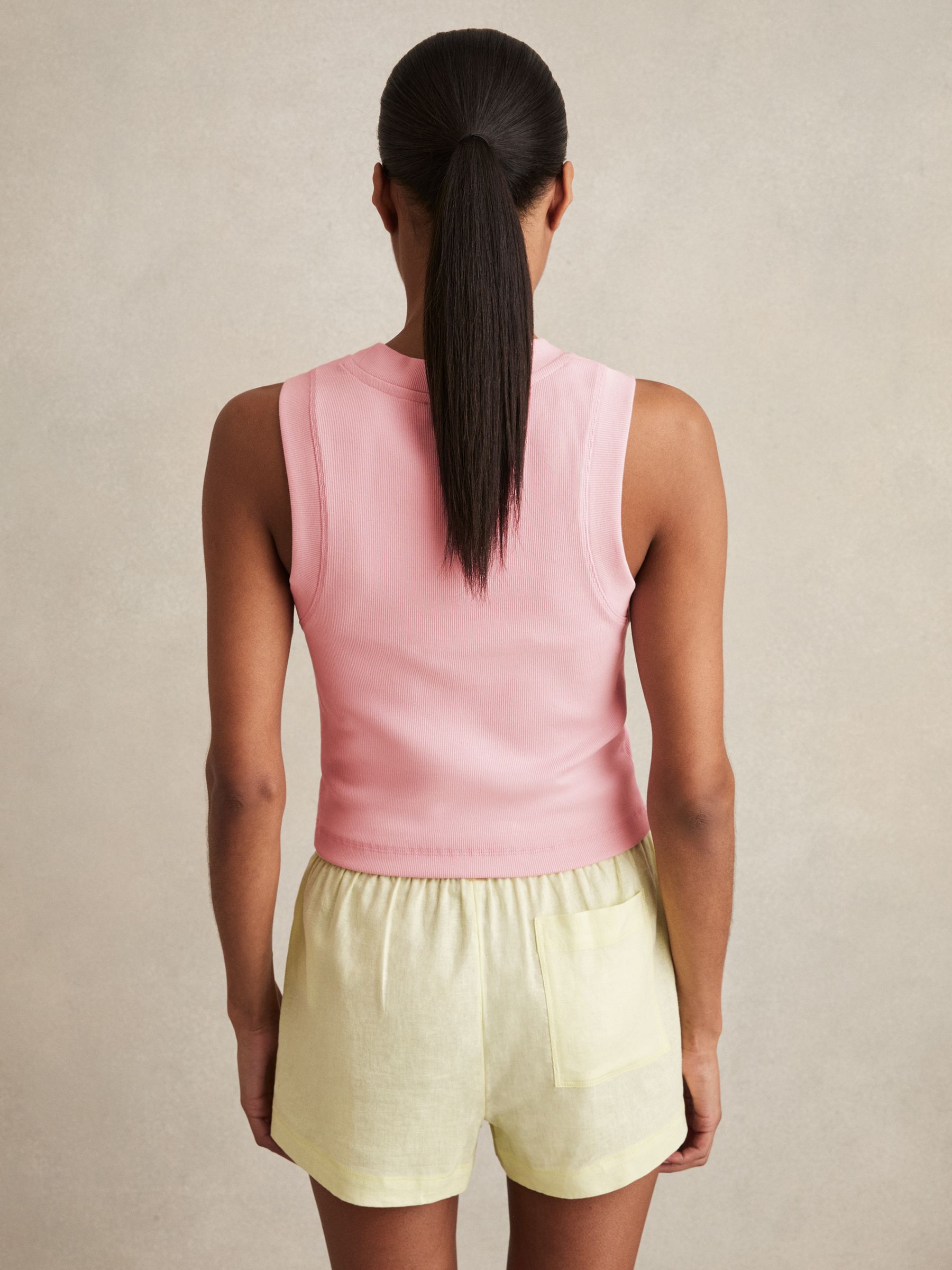 Stretch-Cotton Ribbed Vest in Pink