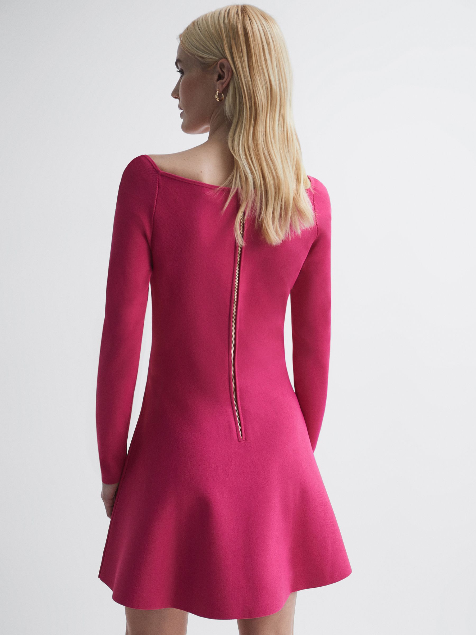 Florere Knitted Skater Mini Dress in Bright Pink