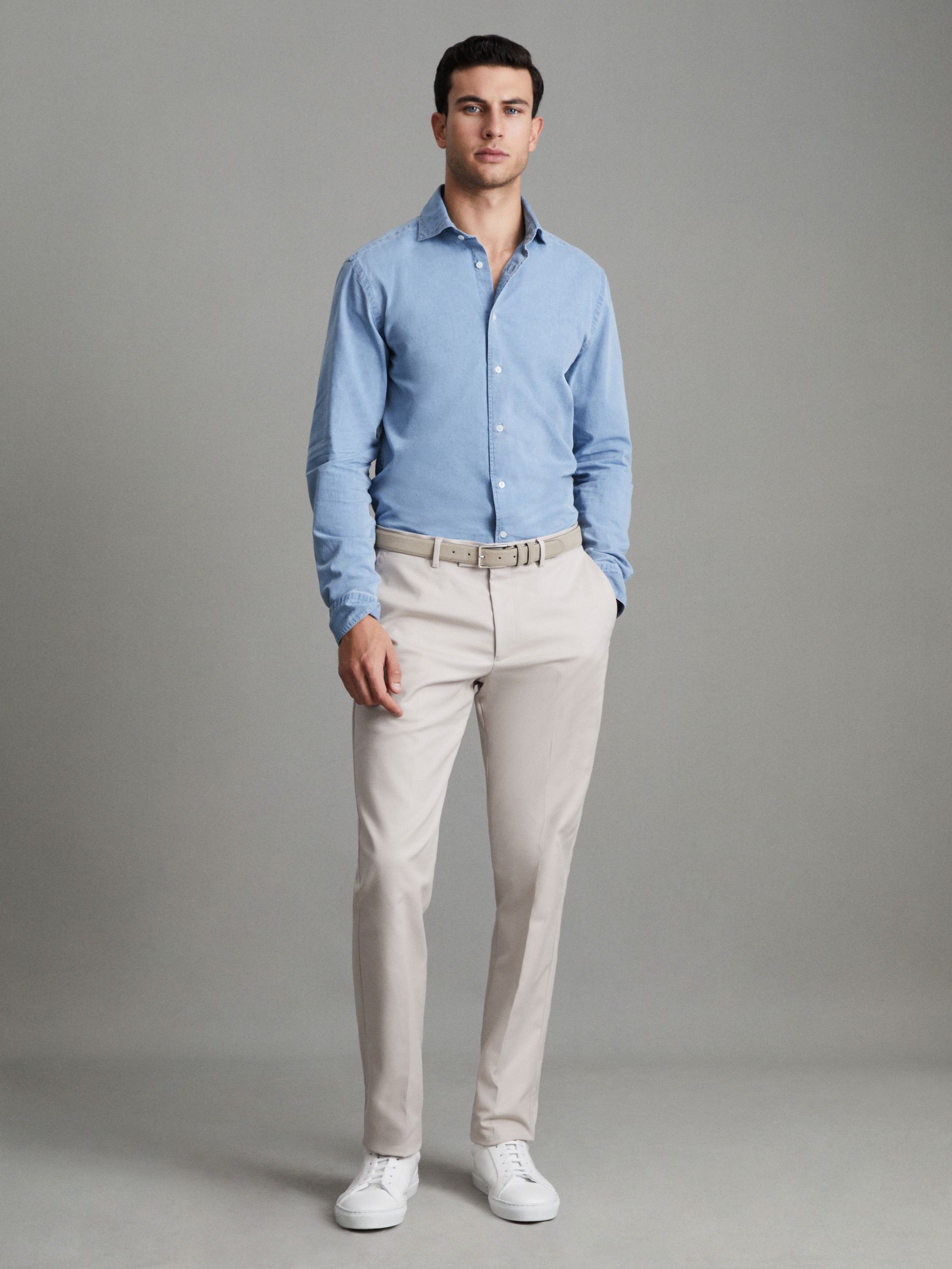 Cotton Blend Chinos in Stone