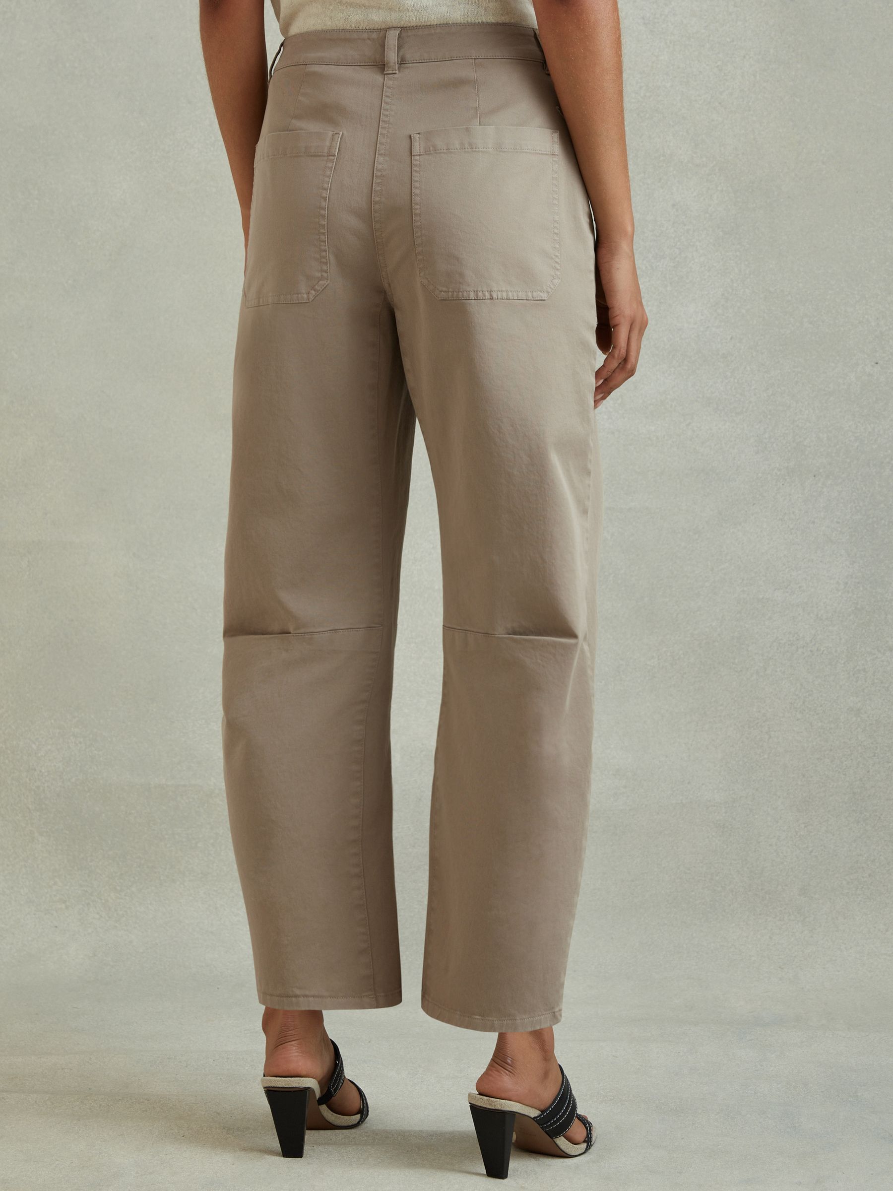 Cotton Blend Barrel Leg Trousers in Olive