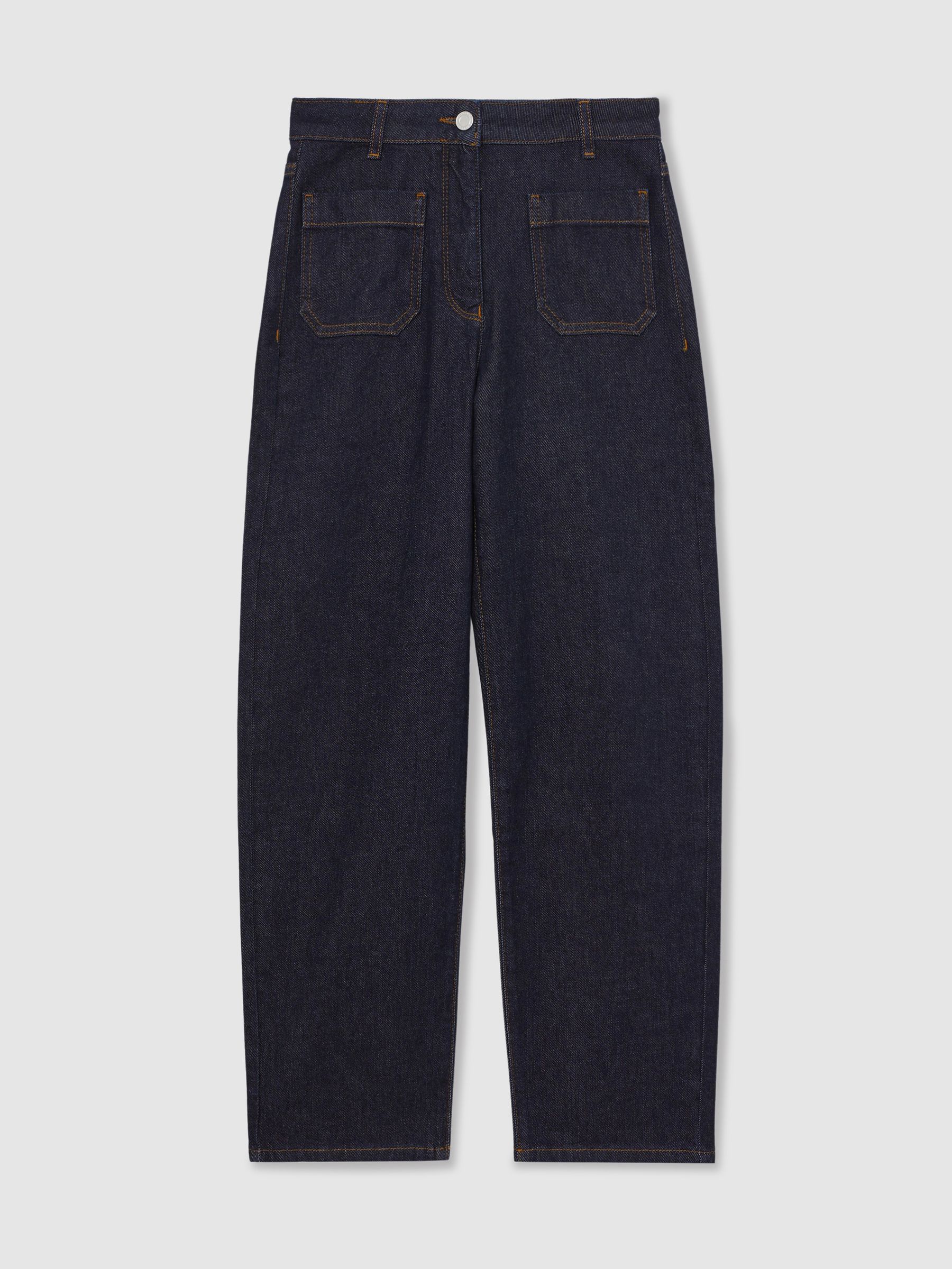 Straight Leg Patch Pocket Jeans in Dark Blue