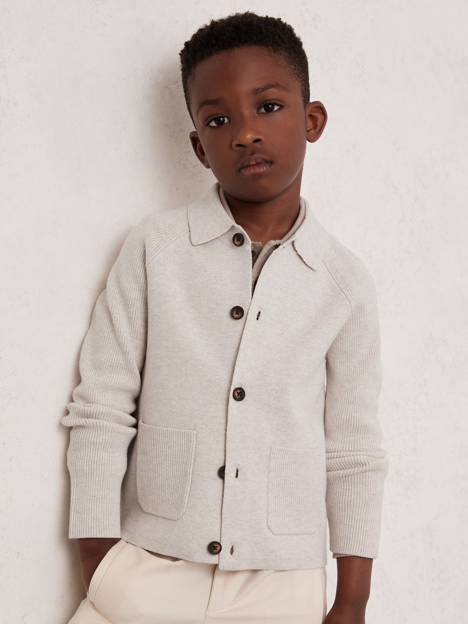 13-14 yrs Button-Through Knitted Cardigan in Oatmeal Melange