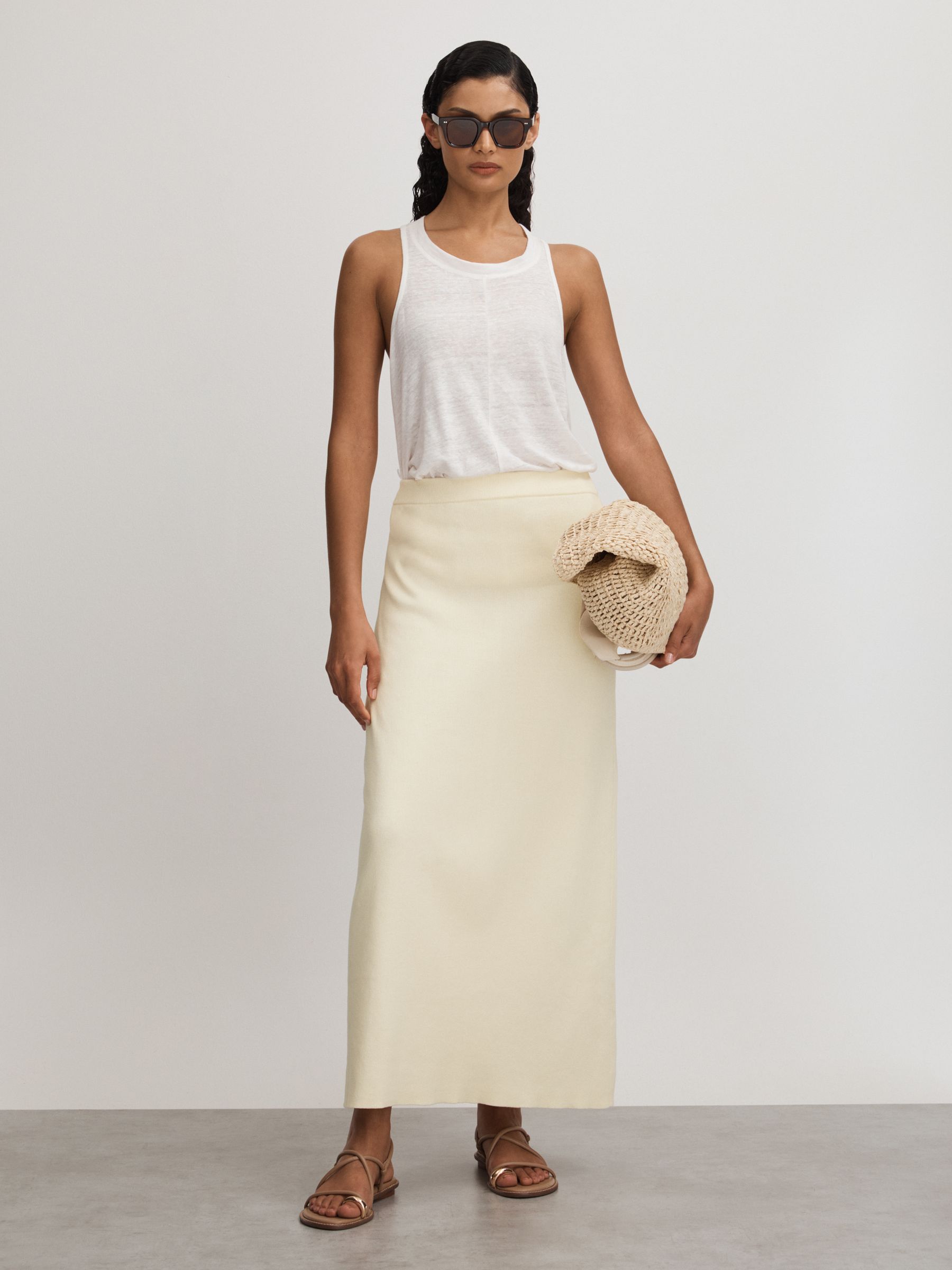 Ines White Anna Quan Knitted Cotton Midi Skirt