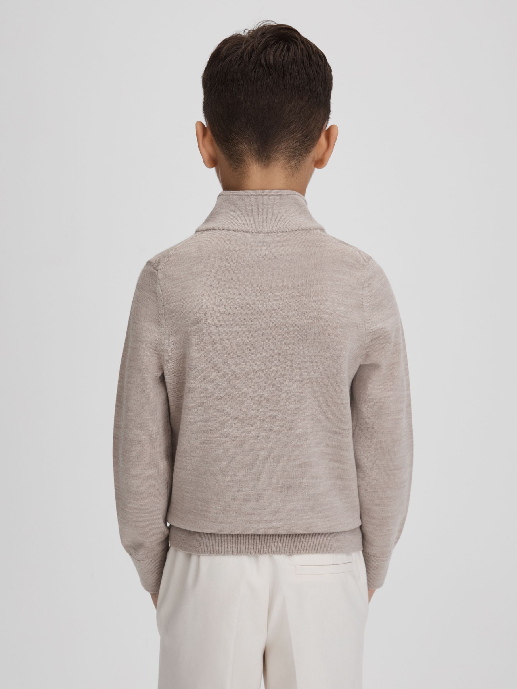 9-13 yrs Wool Half-Zip Funnel Neck Jumper in Wheat Melange