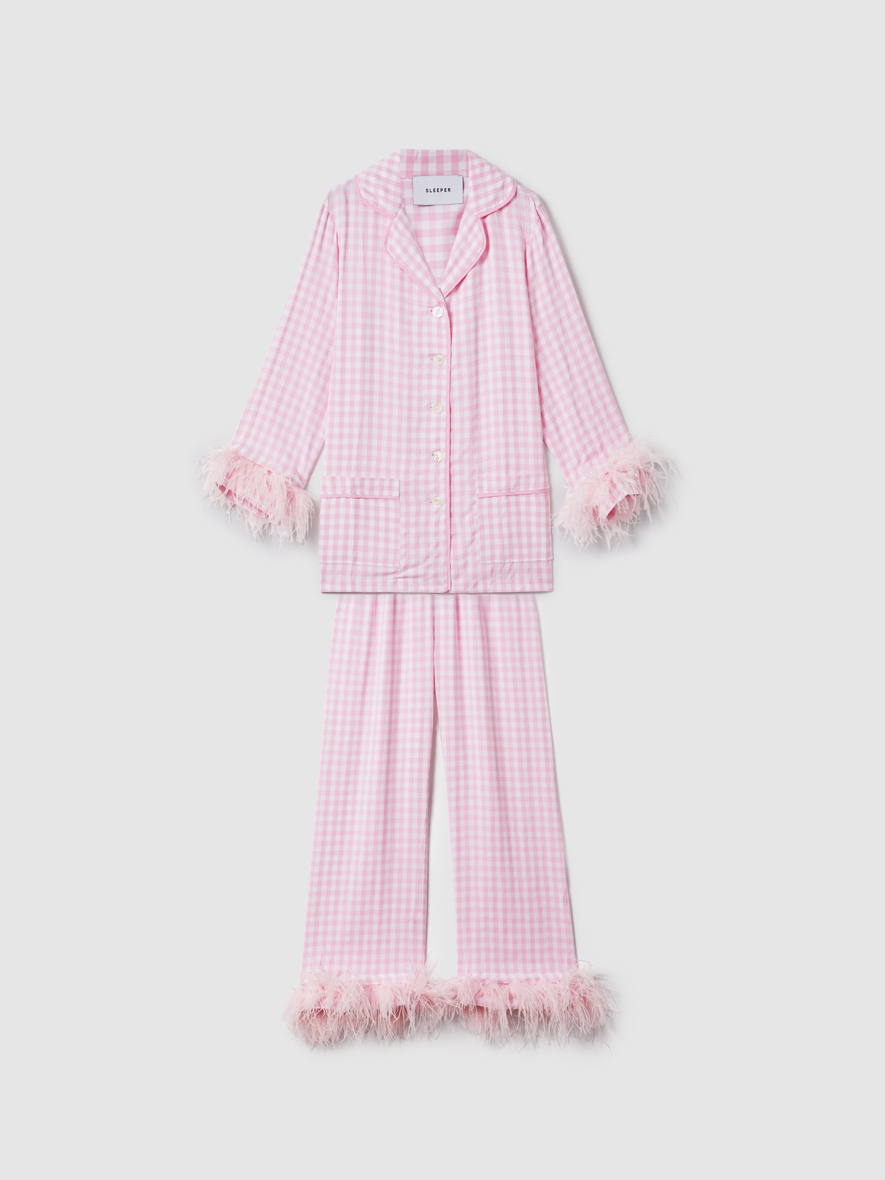 Sleeper Detachable Feather Pyjama Set in Pink/White
