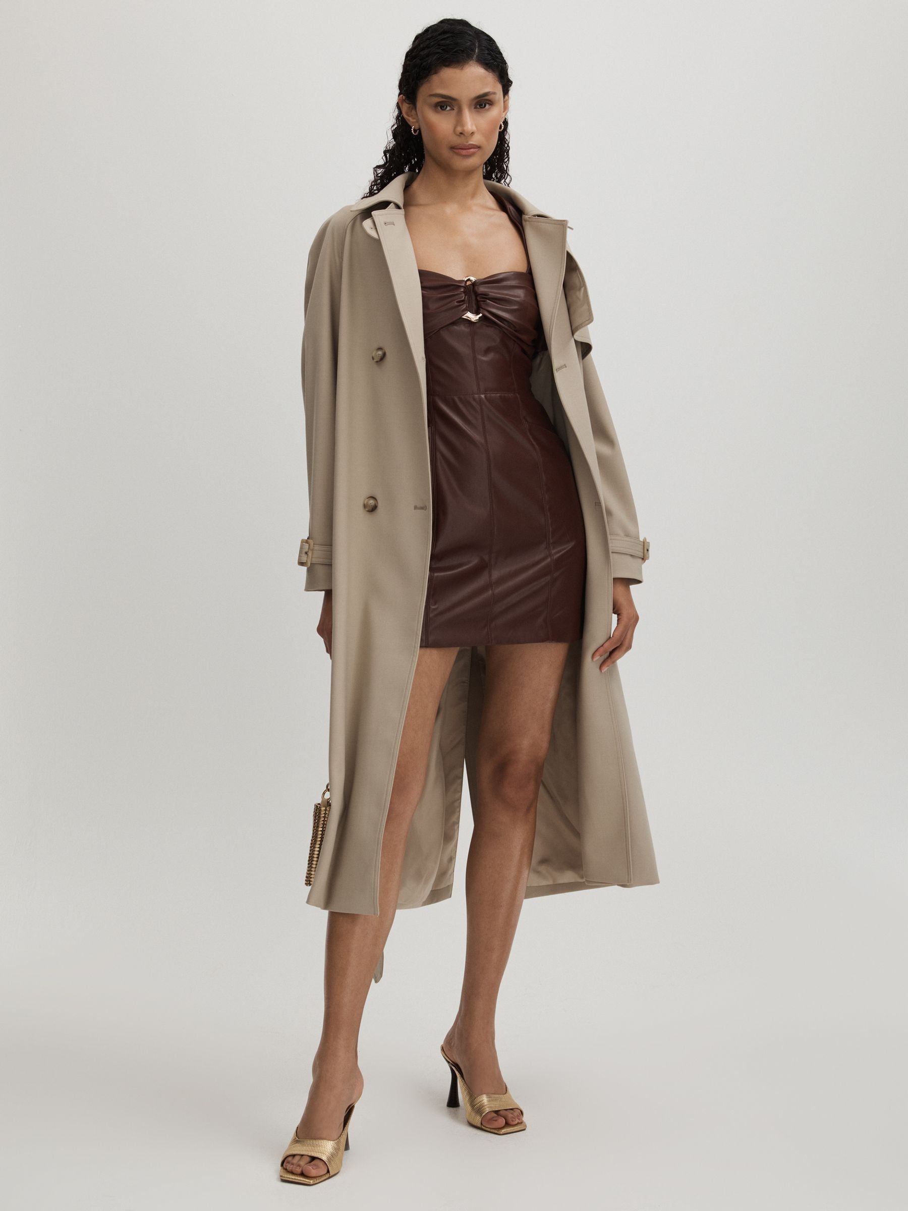 Amur Faux Leather Mini Dress in Chocolate Brown