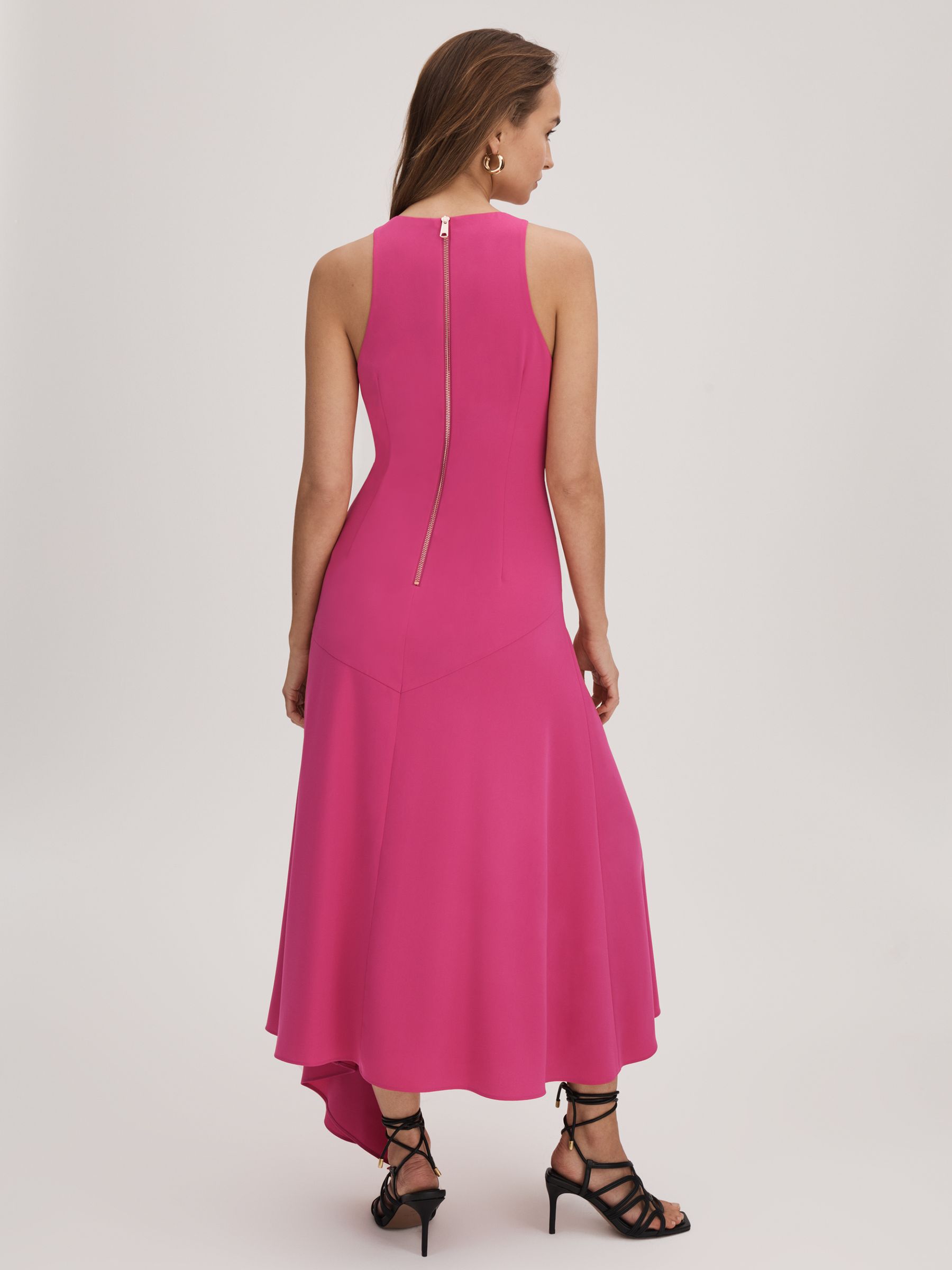 Florere Crepe Asymmetric Midi Dress in Deep Pink