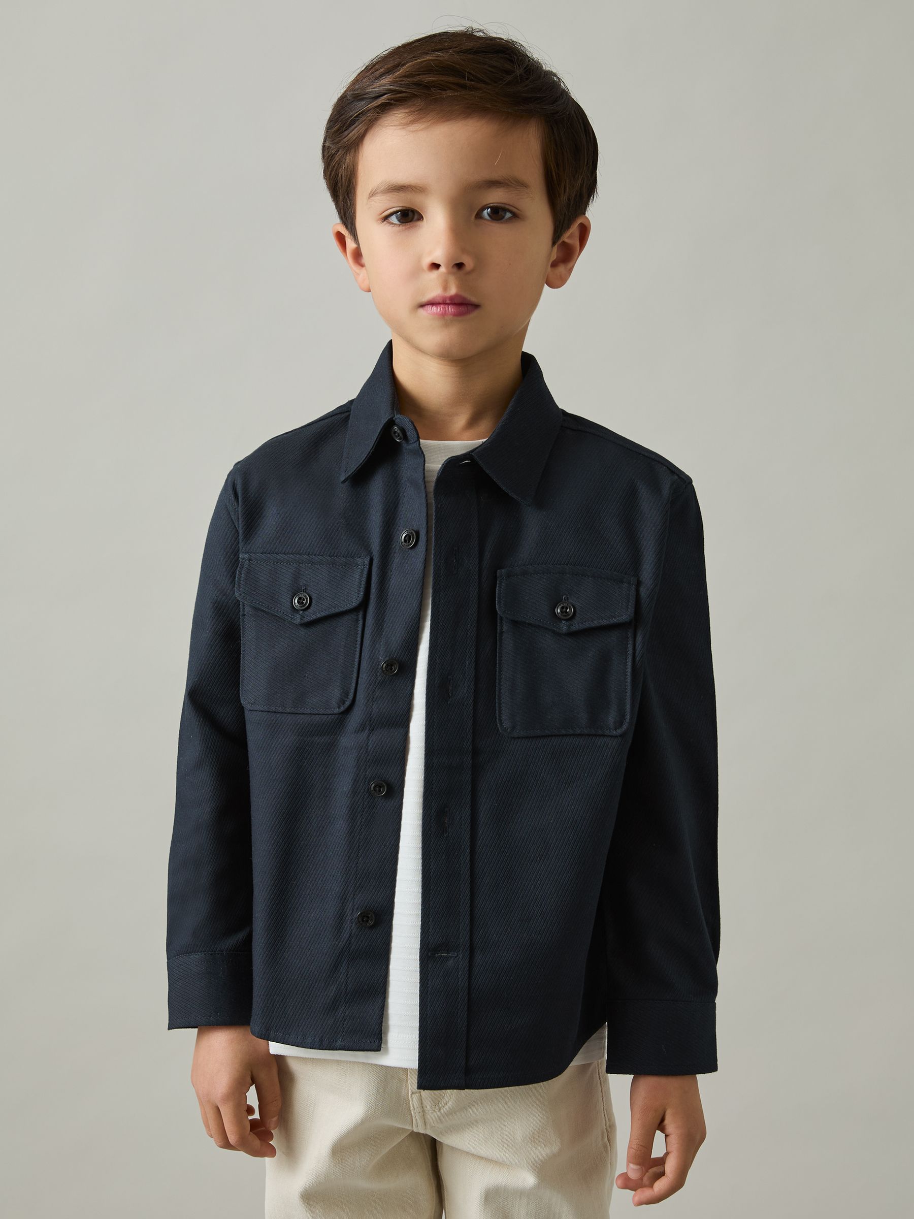 9-13 yrs Twin Pocket Textured Overshirt in Navy