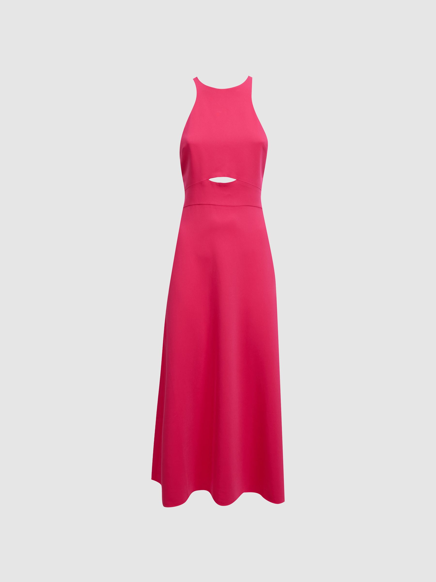 Halter Neck Cut Out Midi Dress in Pink