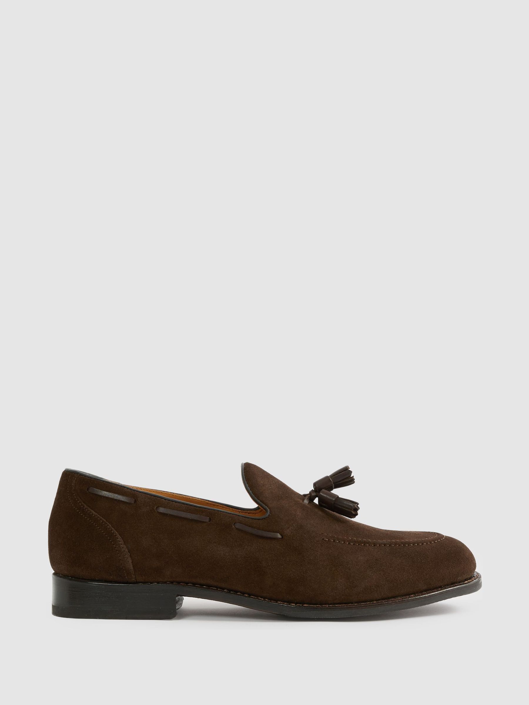 Tasselled Suede Loafers in Dark Brown