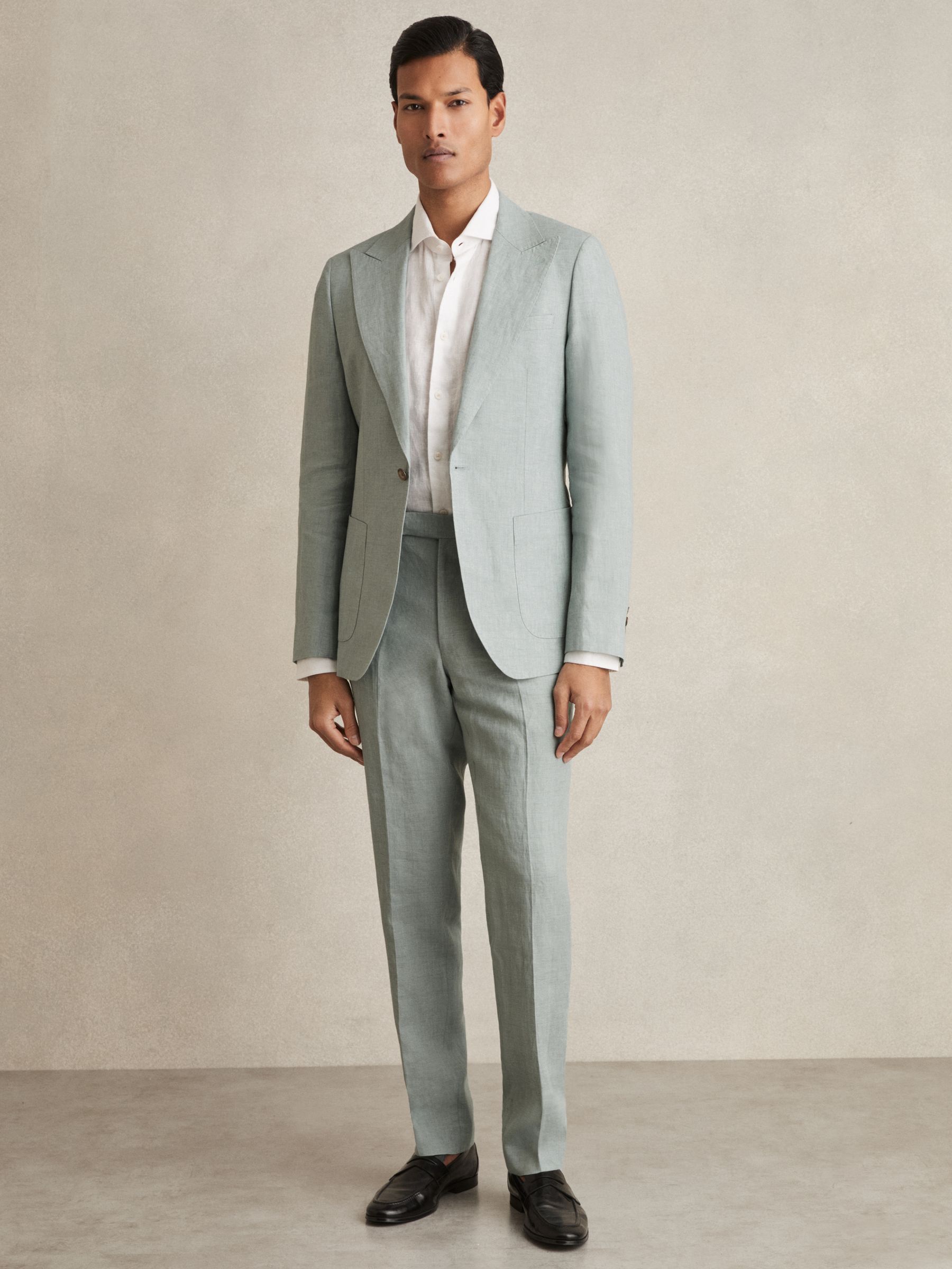 Linen Slim-Fit Suit Trousers in Ocean Green