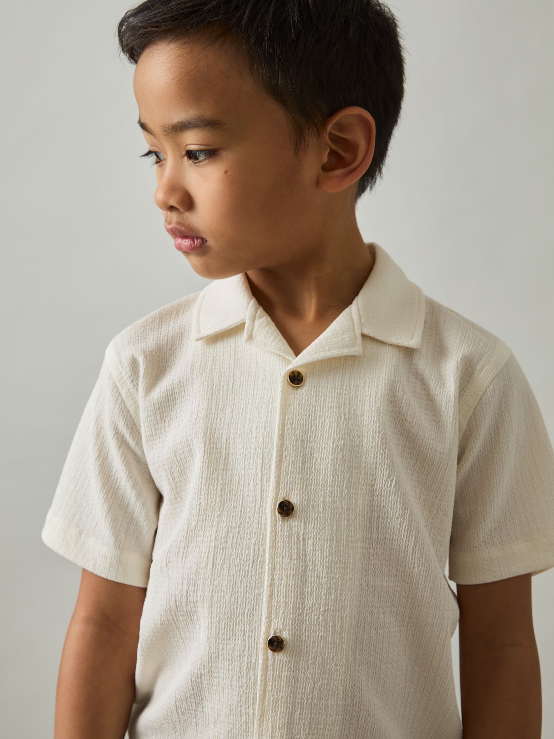 9-13 yrs Textured Cuban Collar Shirt in Off White