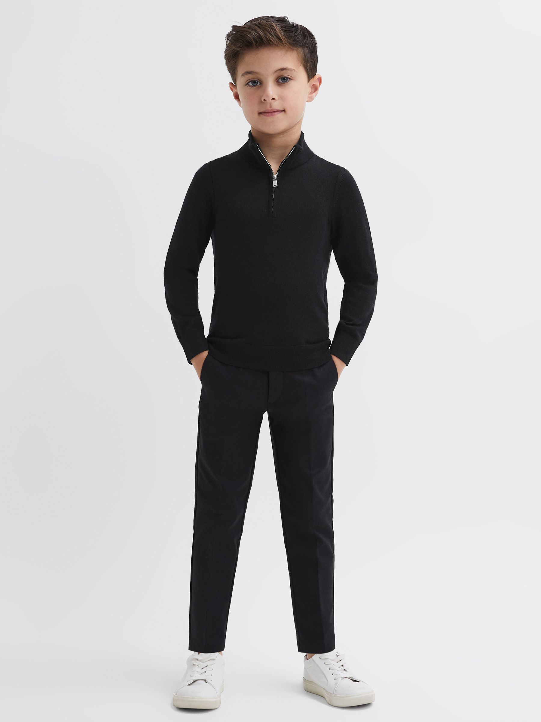 3-9 yrs Merino Wool Zip-Neck Jumper in Black