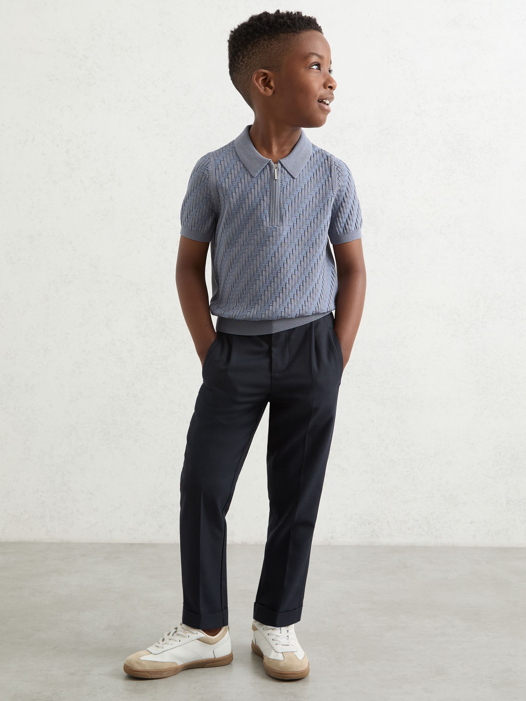 3-9 yrs Relaxed-Fit Pleated Tapered Trousers in Navy