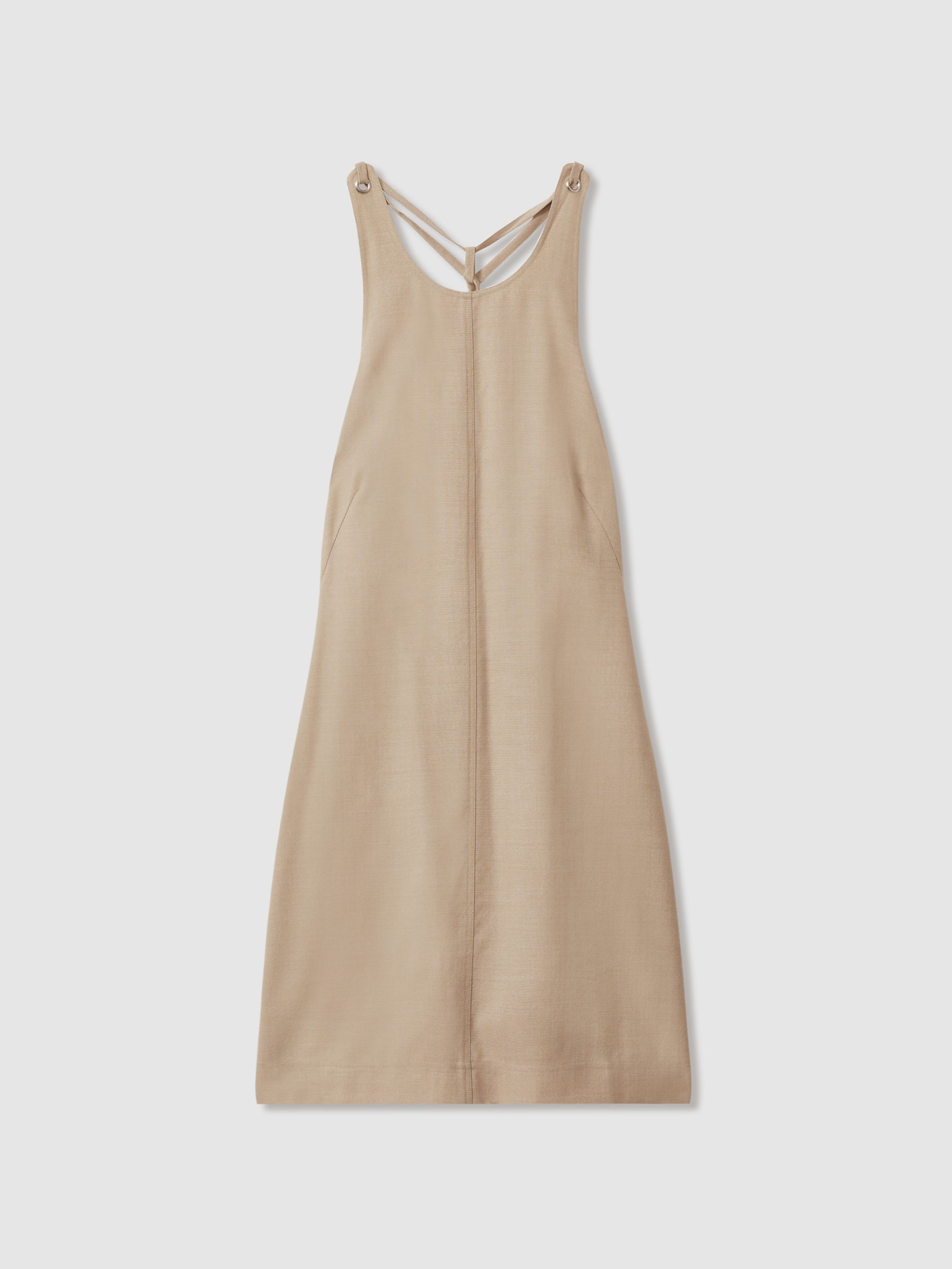 Wool Strappy Tie Back Mini Dress in Neutral