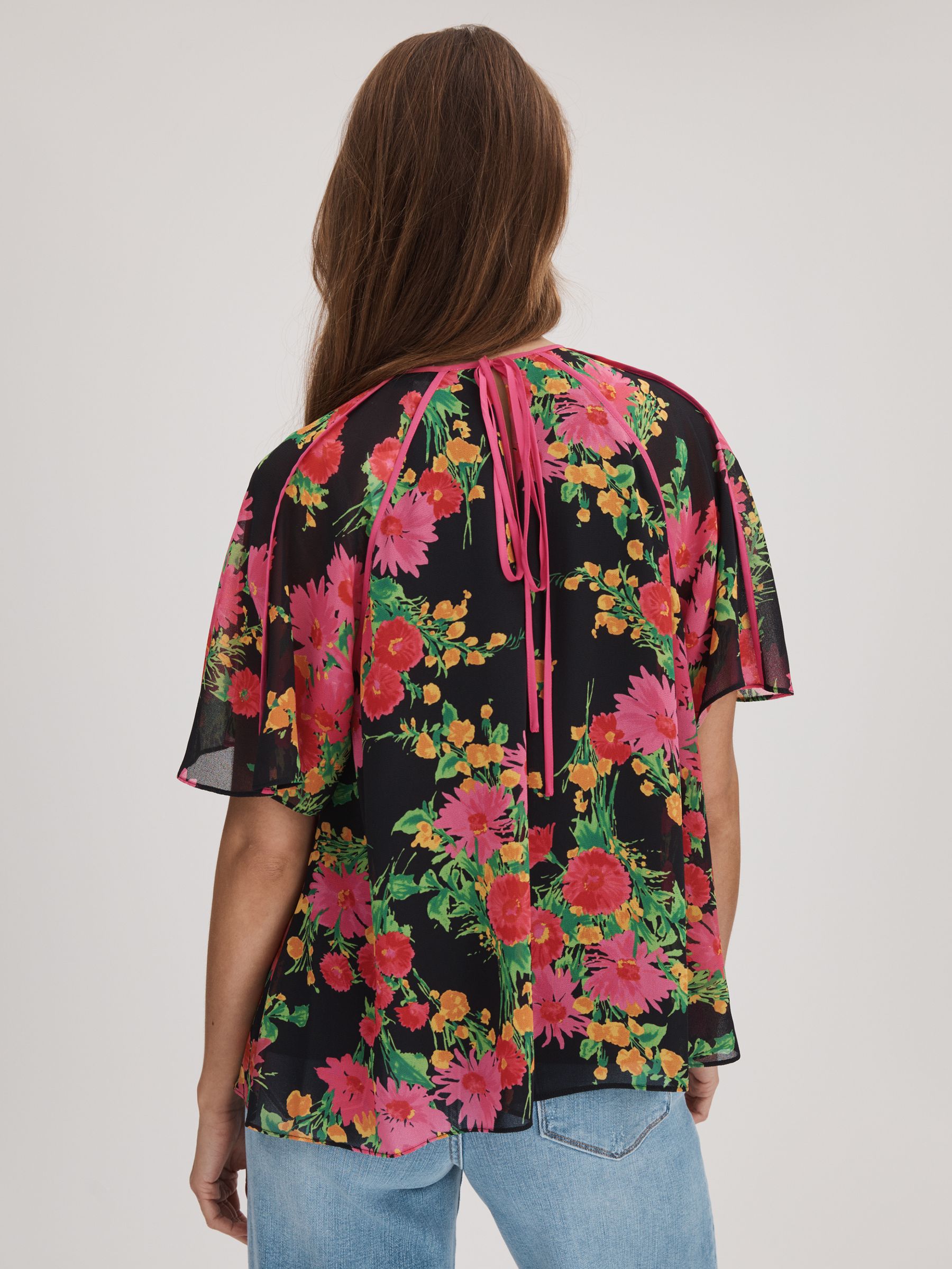 Florere Printed Flare Sleeve Blouse in Pink/Black