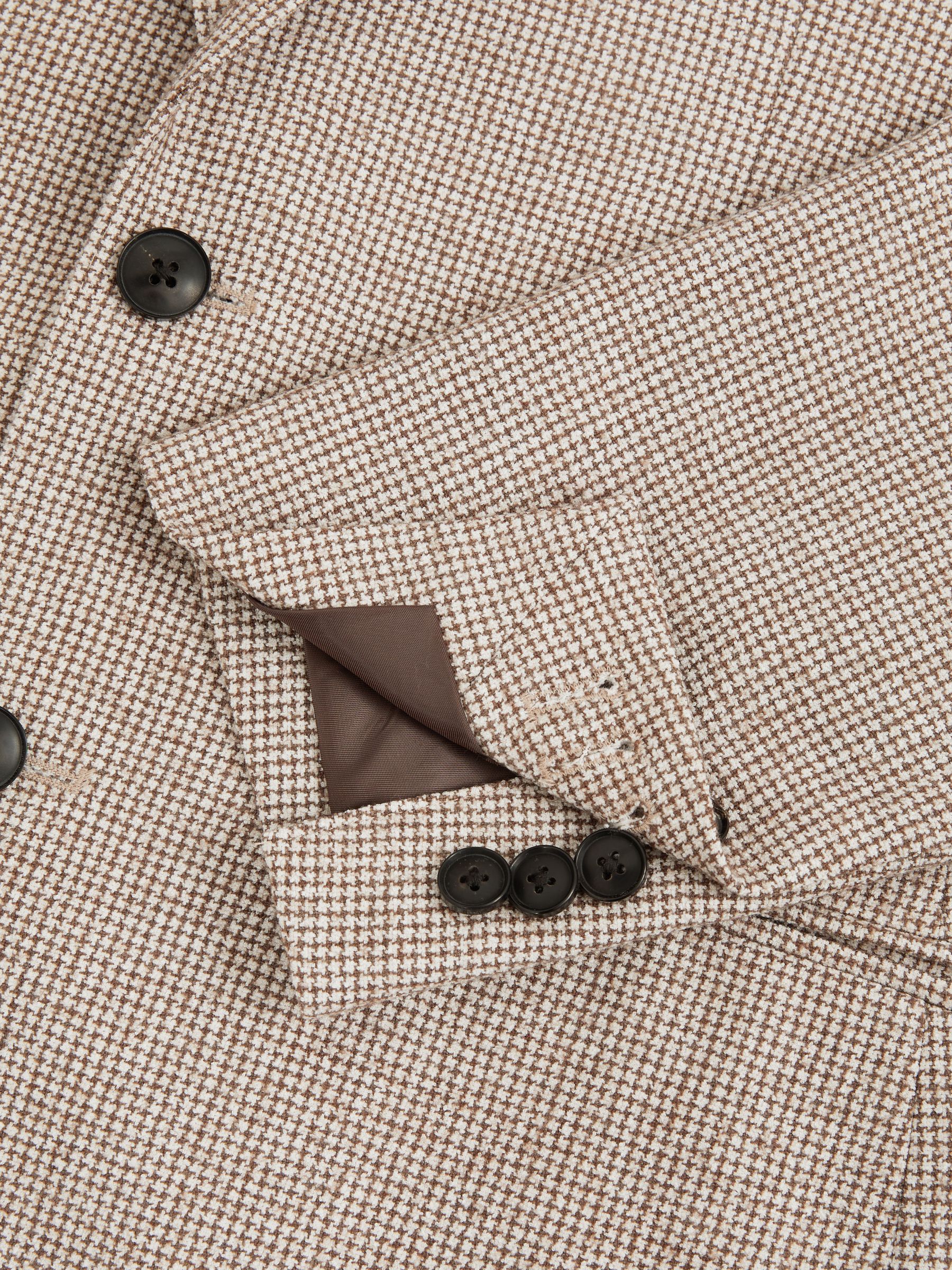 Single-Breasted Blazer with Wool in Puppytooth Check in Taupe/Off White