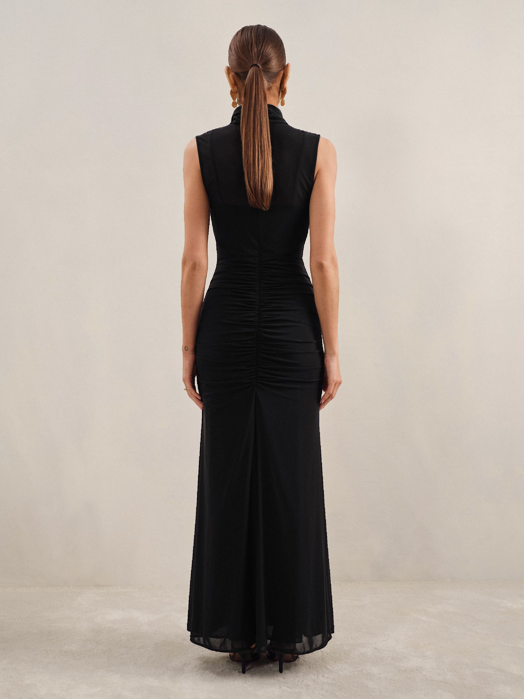 Petite Ruched Sleeveless Maxi Dress in Black