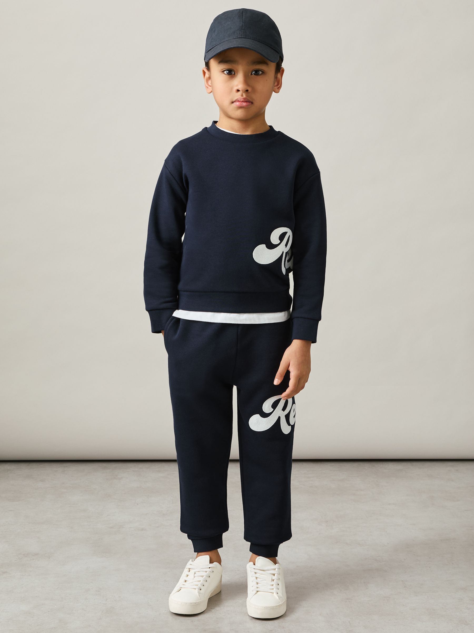 13-14 yrs Cotton-Blend Logo Script Joggers in Navy