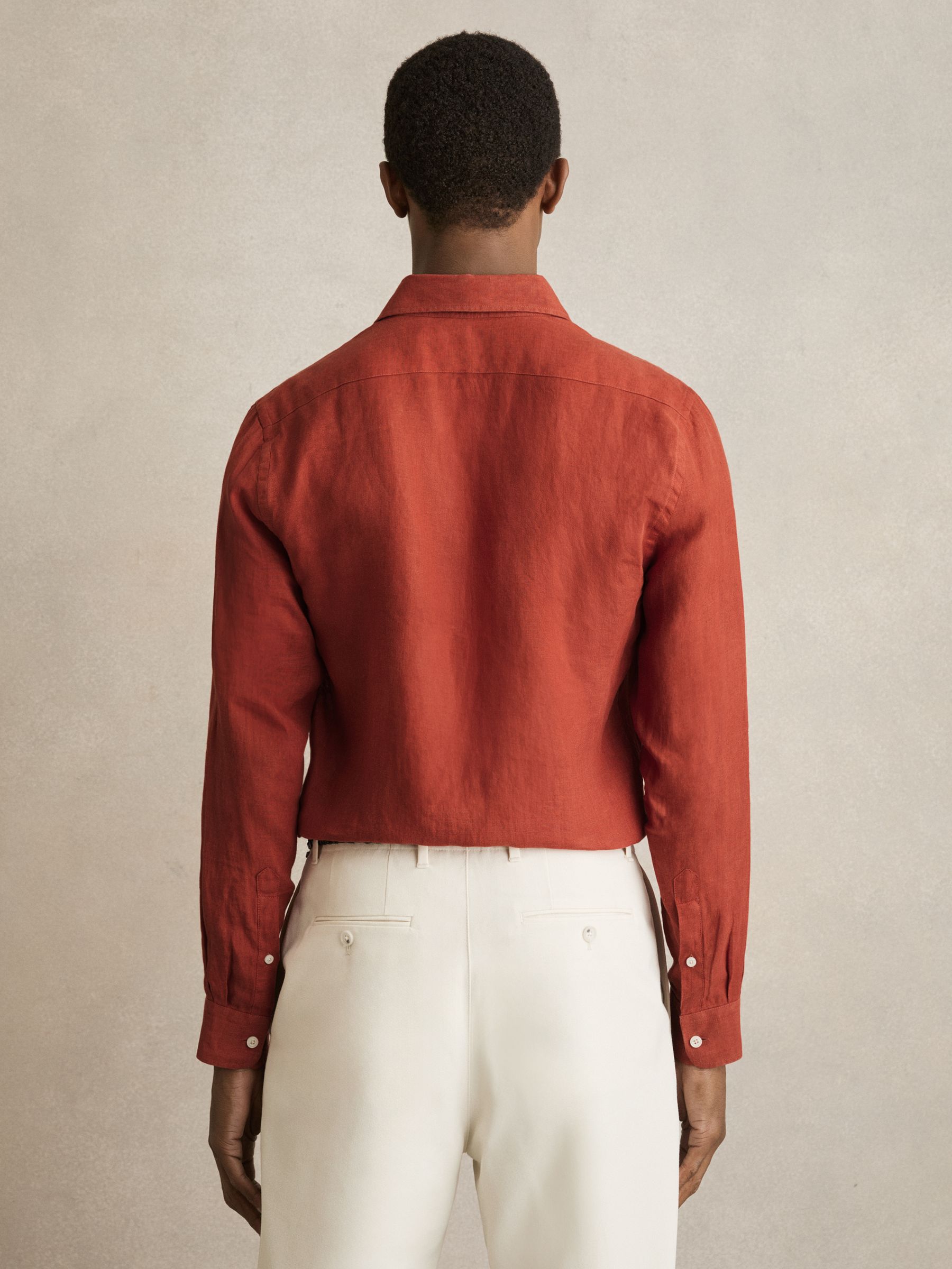 Linen Button-Through Shirt in Paprika Red
