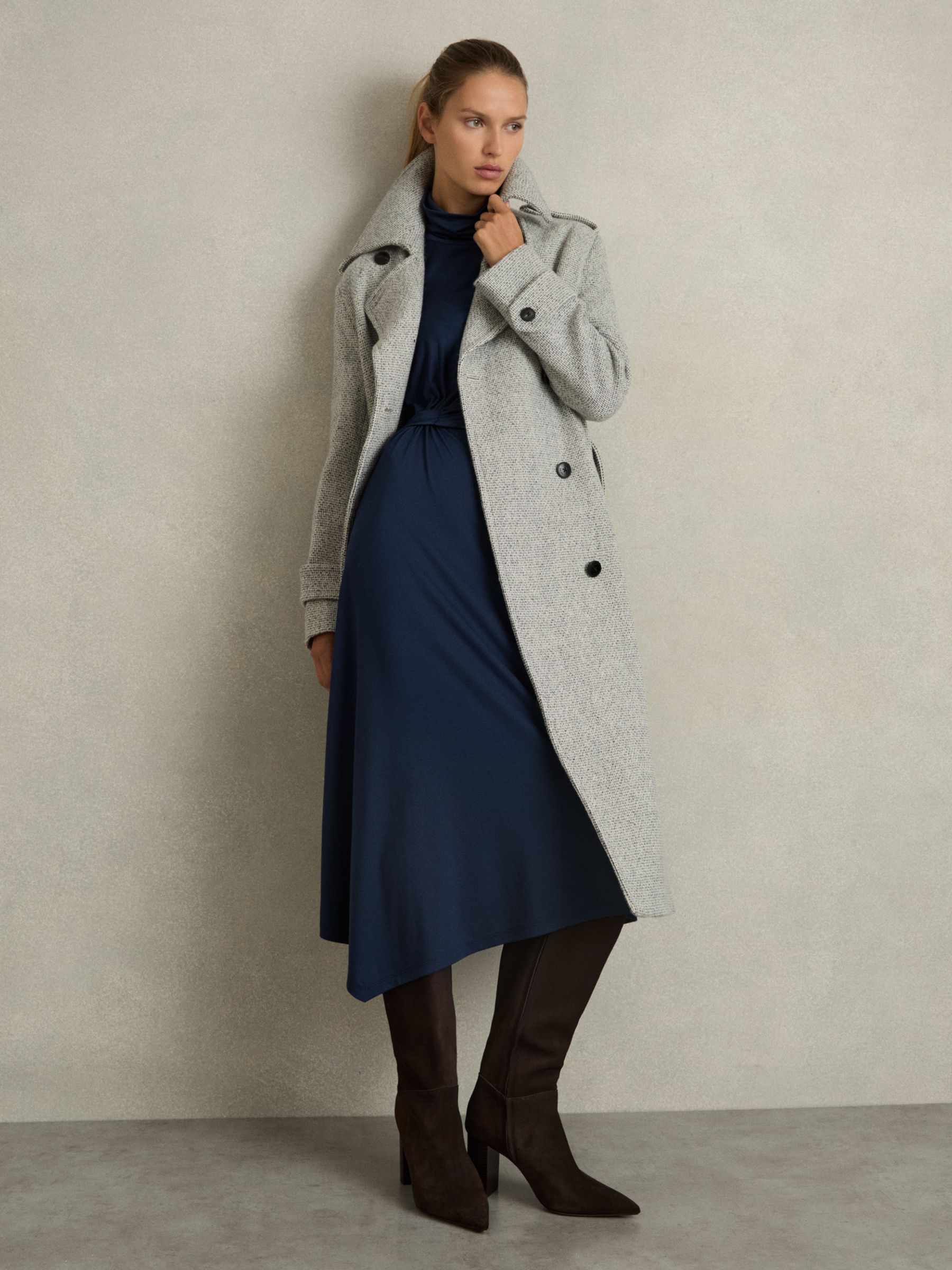 Draped Jersey Midi Dress in Blue