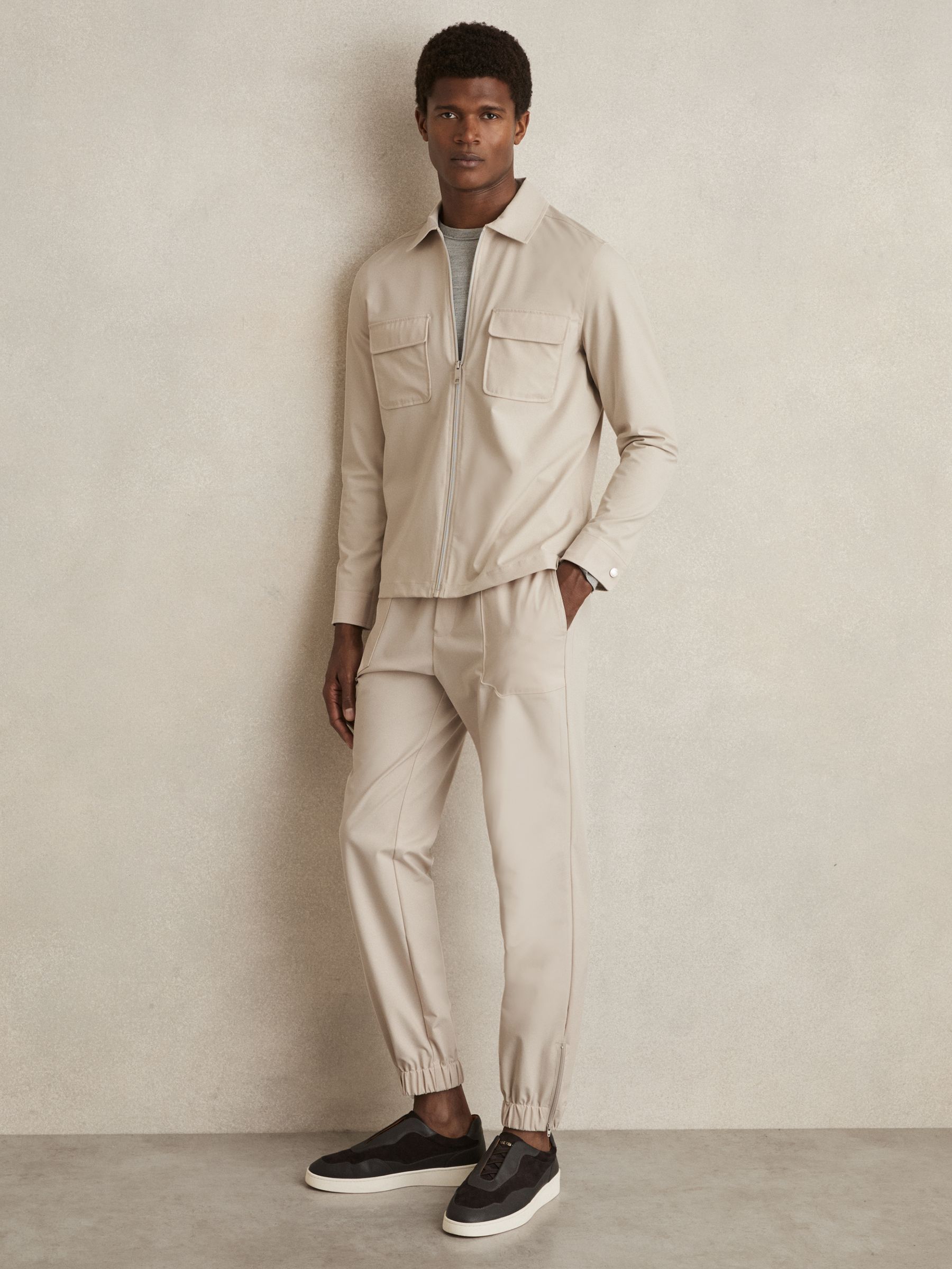 Stretch-Nylon Cuff Trousers in Stone