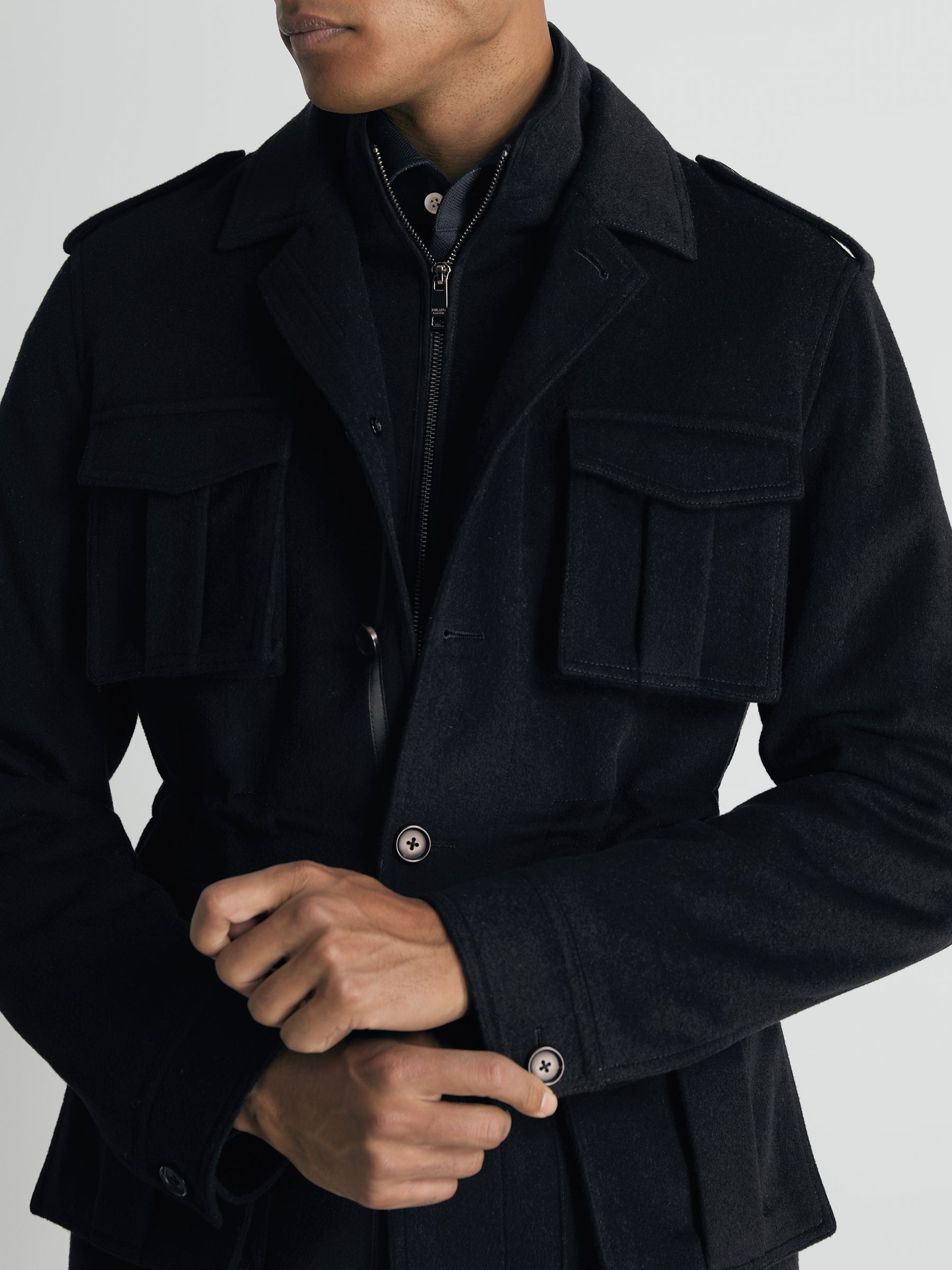 Atelier Felted-Cashmere Field Jacket in Navy