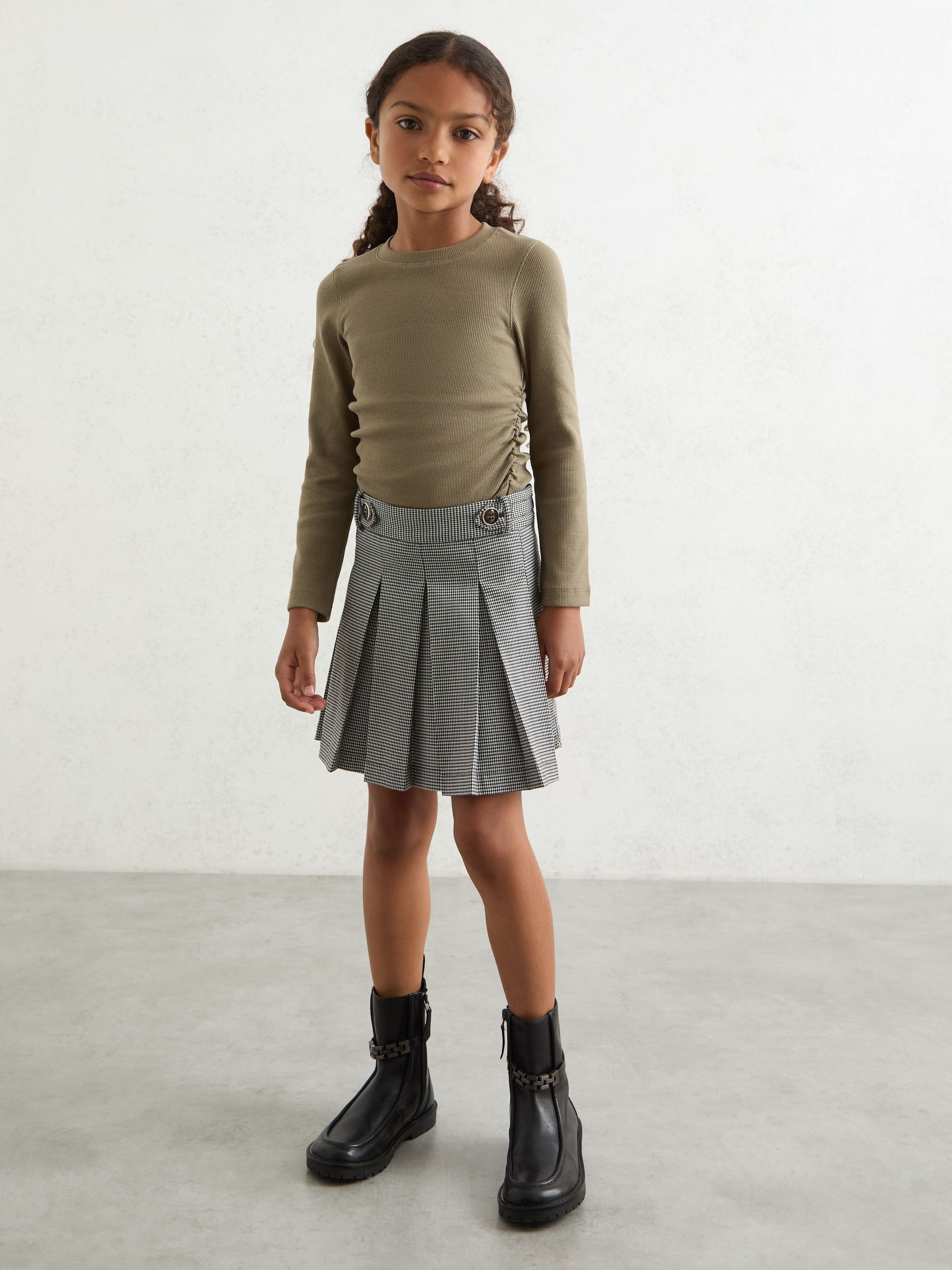 4-9 yrs Cotton Ruched Long-Sleeve T-Shirt with Stretch in Khaki