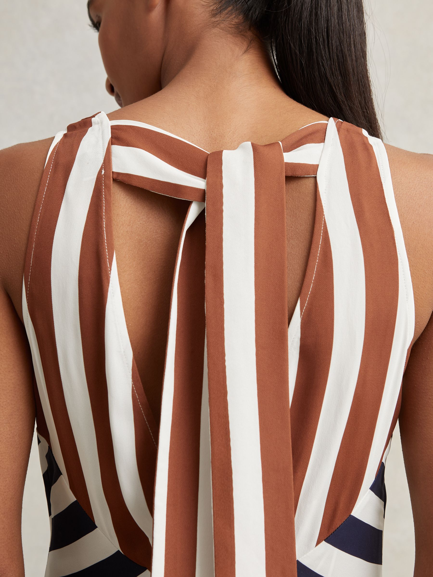 Stripe-Print Sleeveless Mini Dress in Brown/Navy