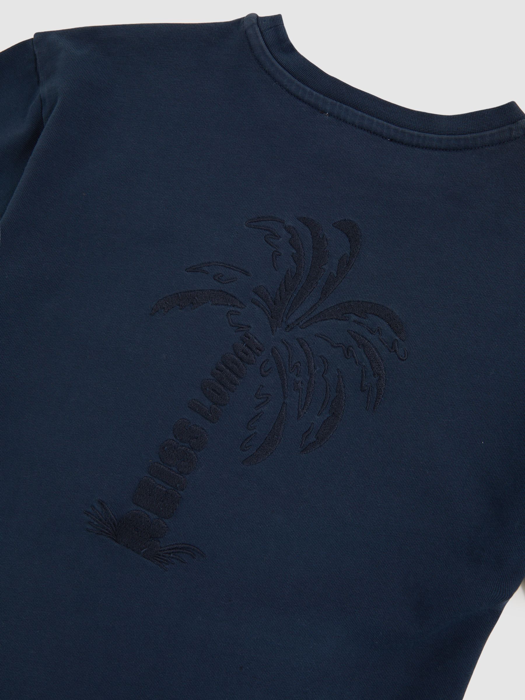 13-14 yrs Cotton Palm-Embroidery Oversize T-Shirt in Washed Navy