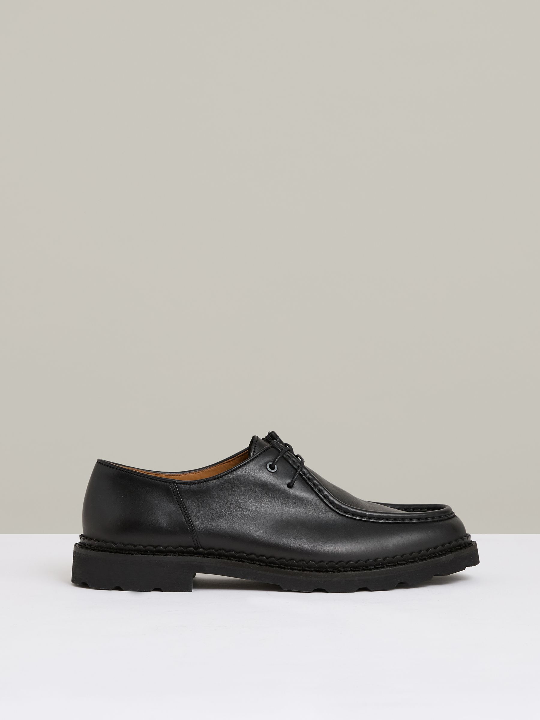 Leather Moccasin-Toe Lace-Up Shoes in Black
