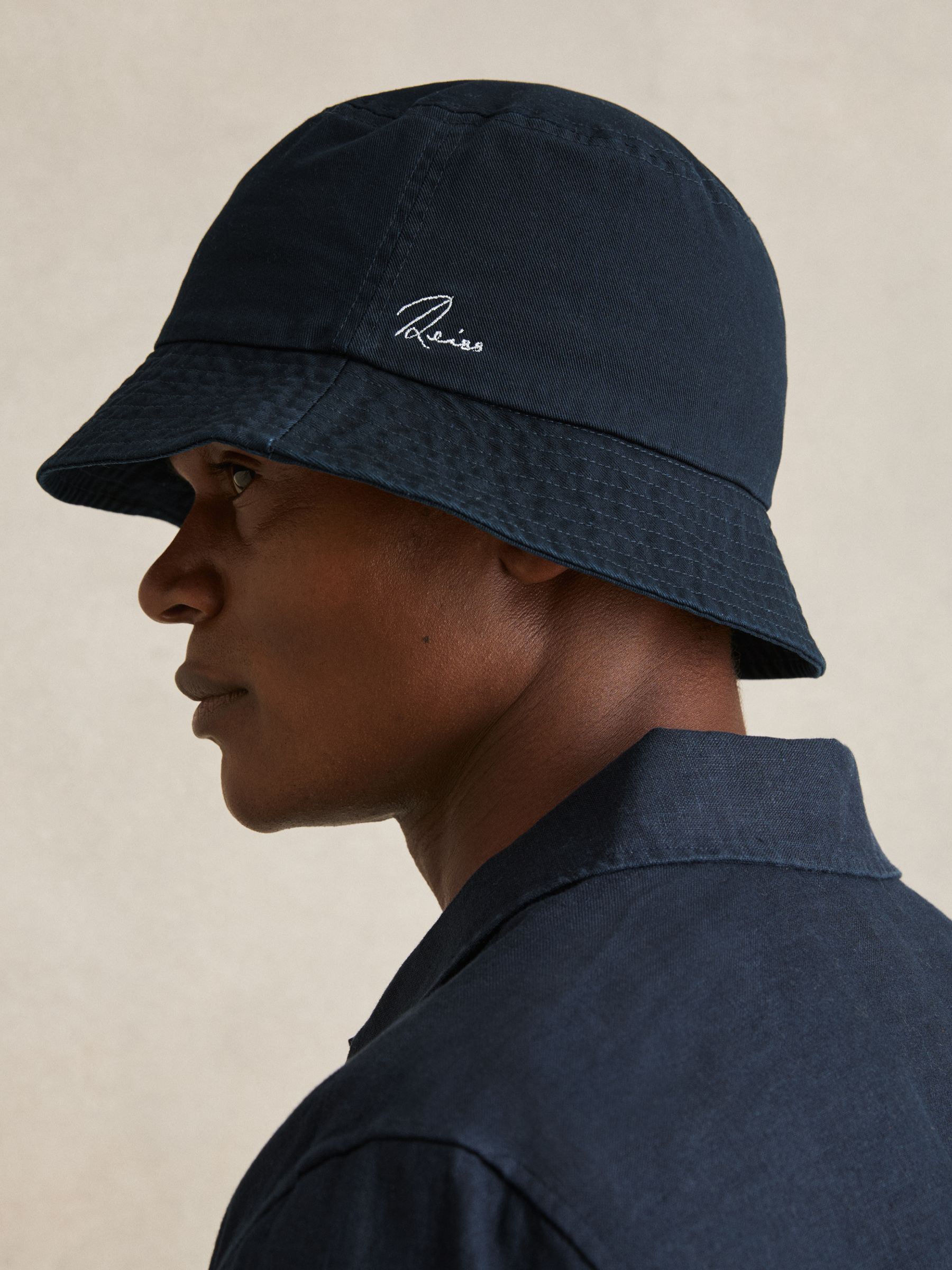 Cotton Logo-Embroidered Bucket Hat in Navy