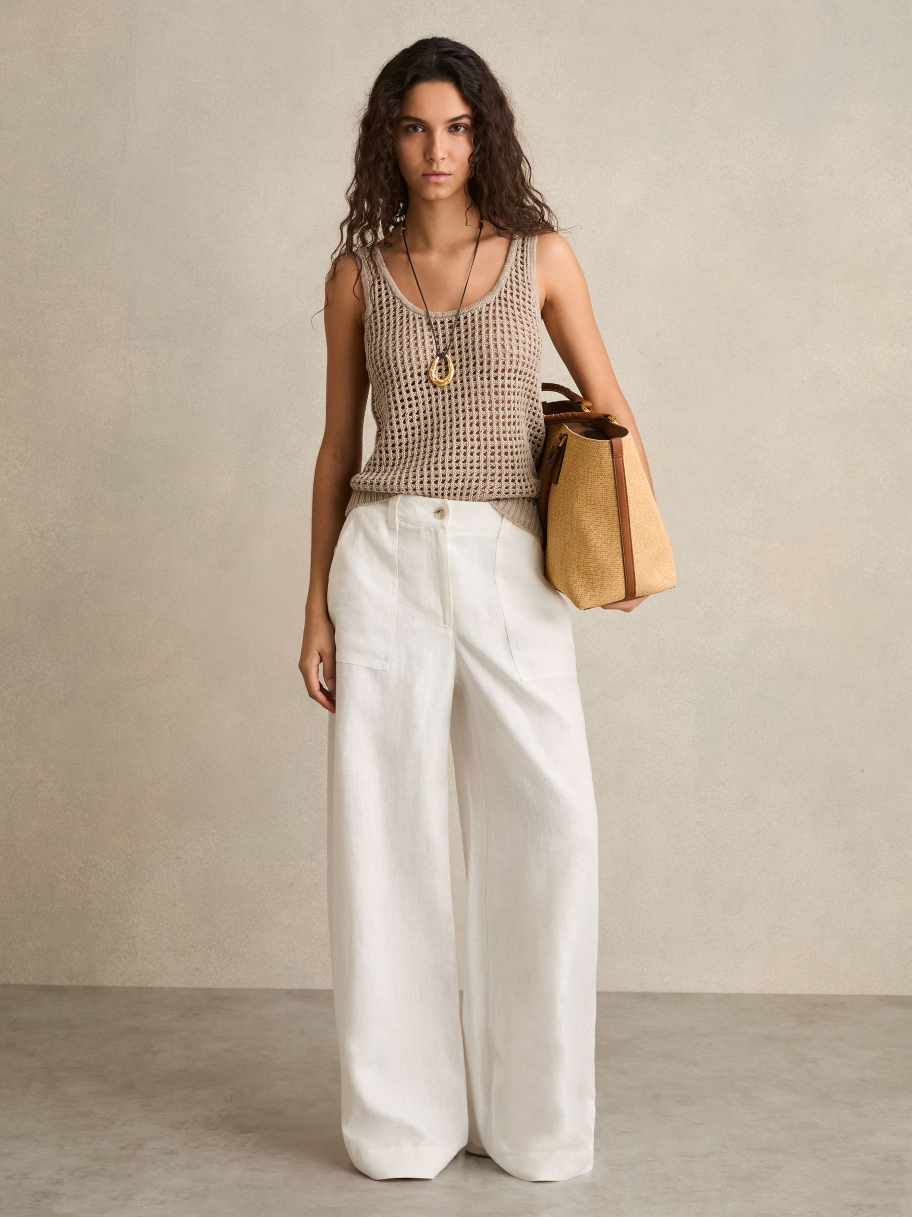 Linen Wide Leg Trousers in White