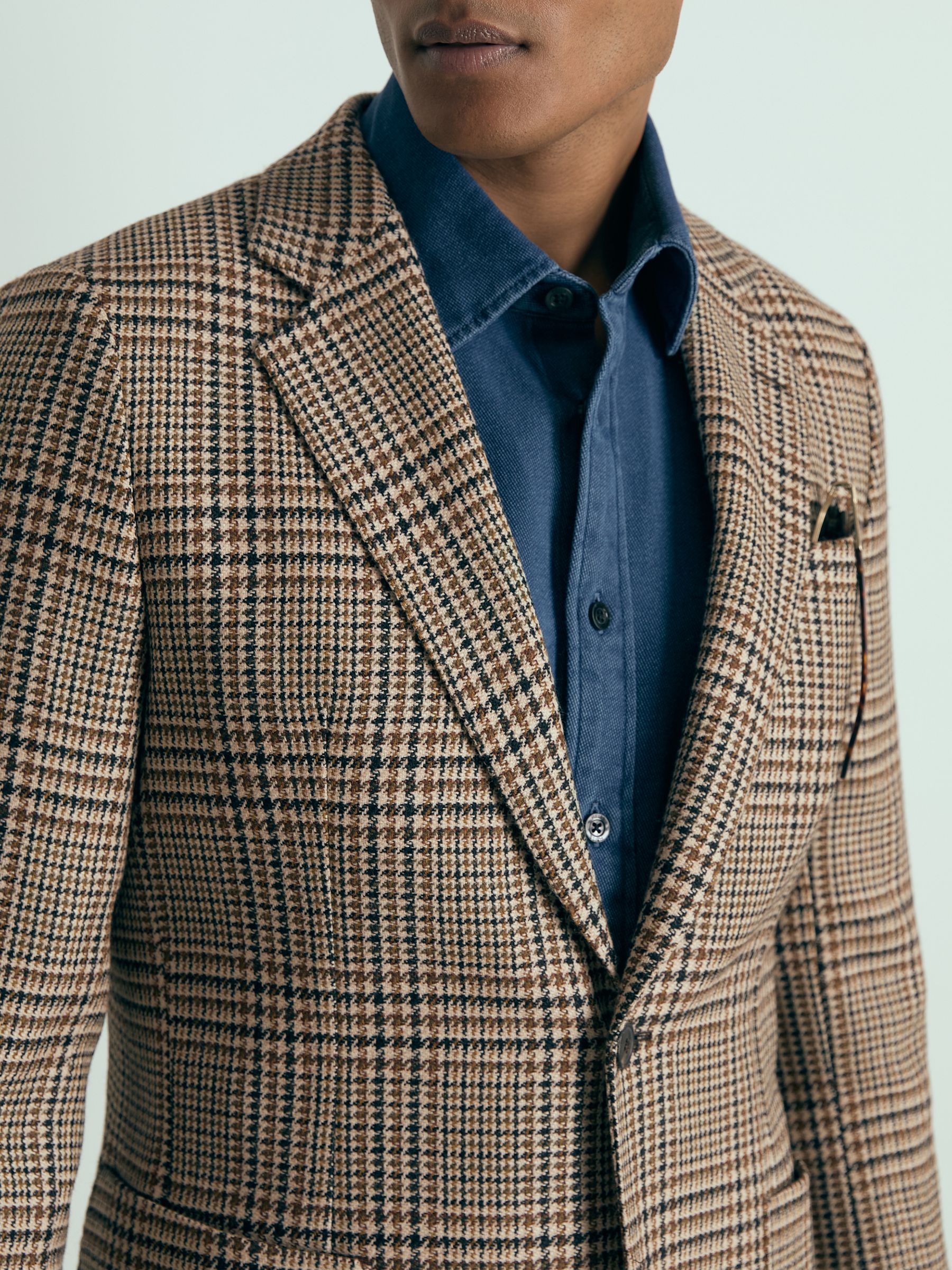Atelier Single-Breasted Blazer in Wool Prince of Wales-Check in Brown