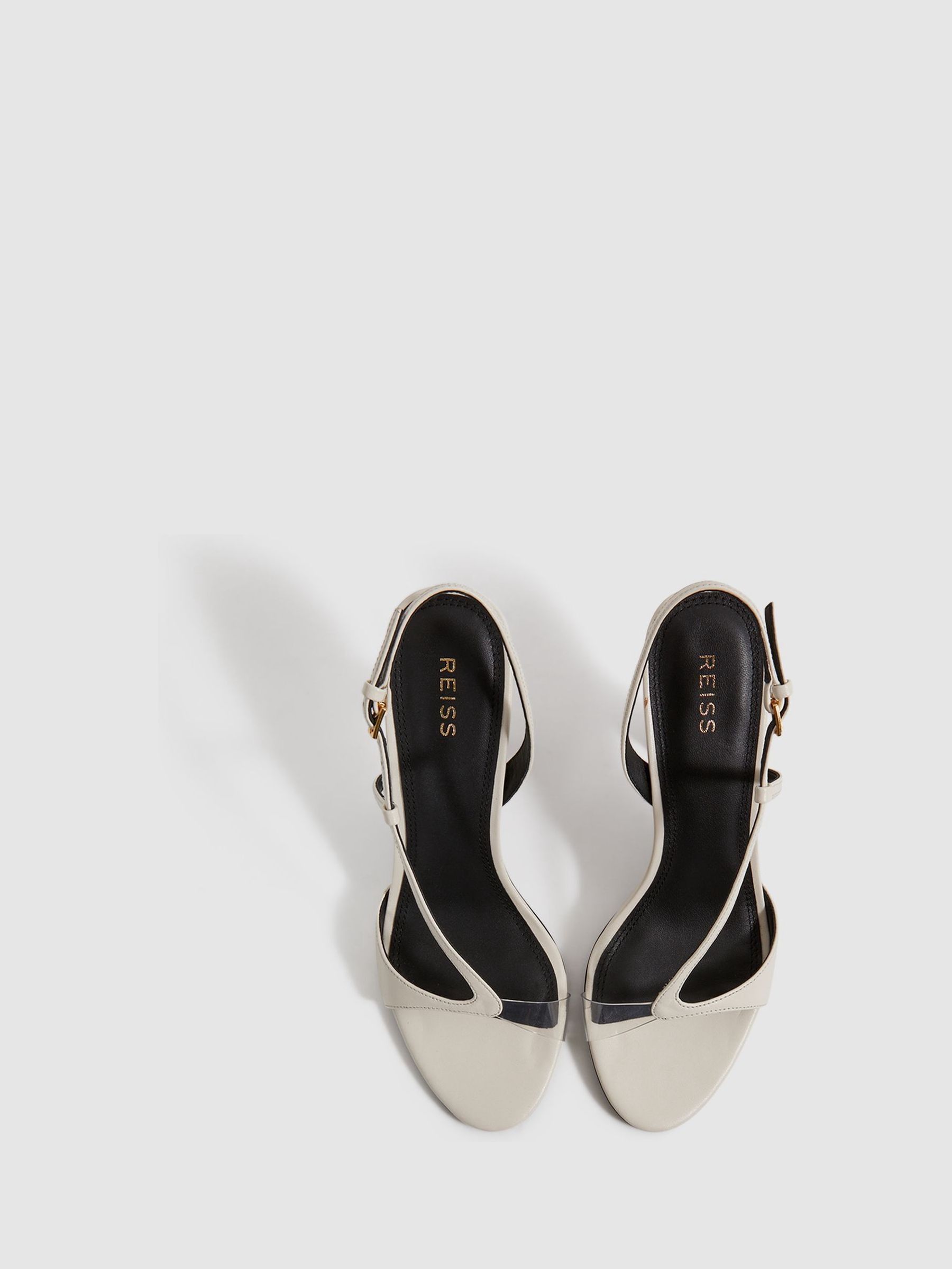 Leather Clear Strap Block Heels in White