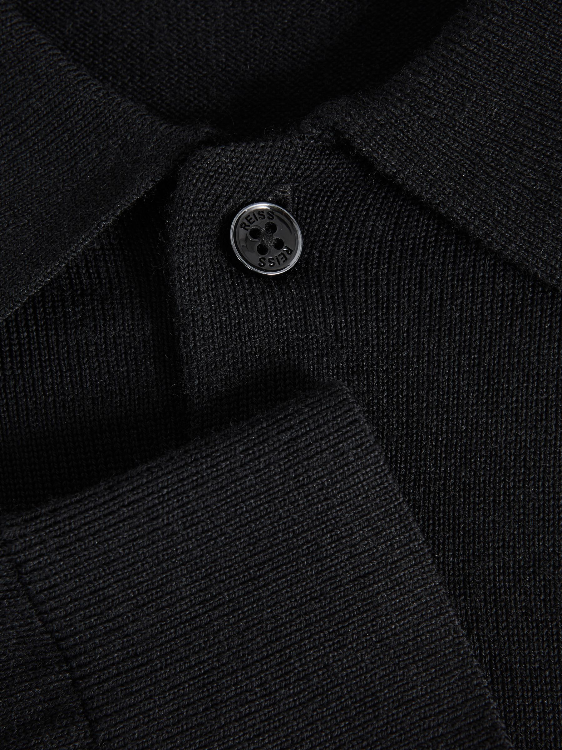 Merino Wool Long-Sleeve Polo Shirt in Black