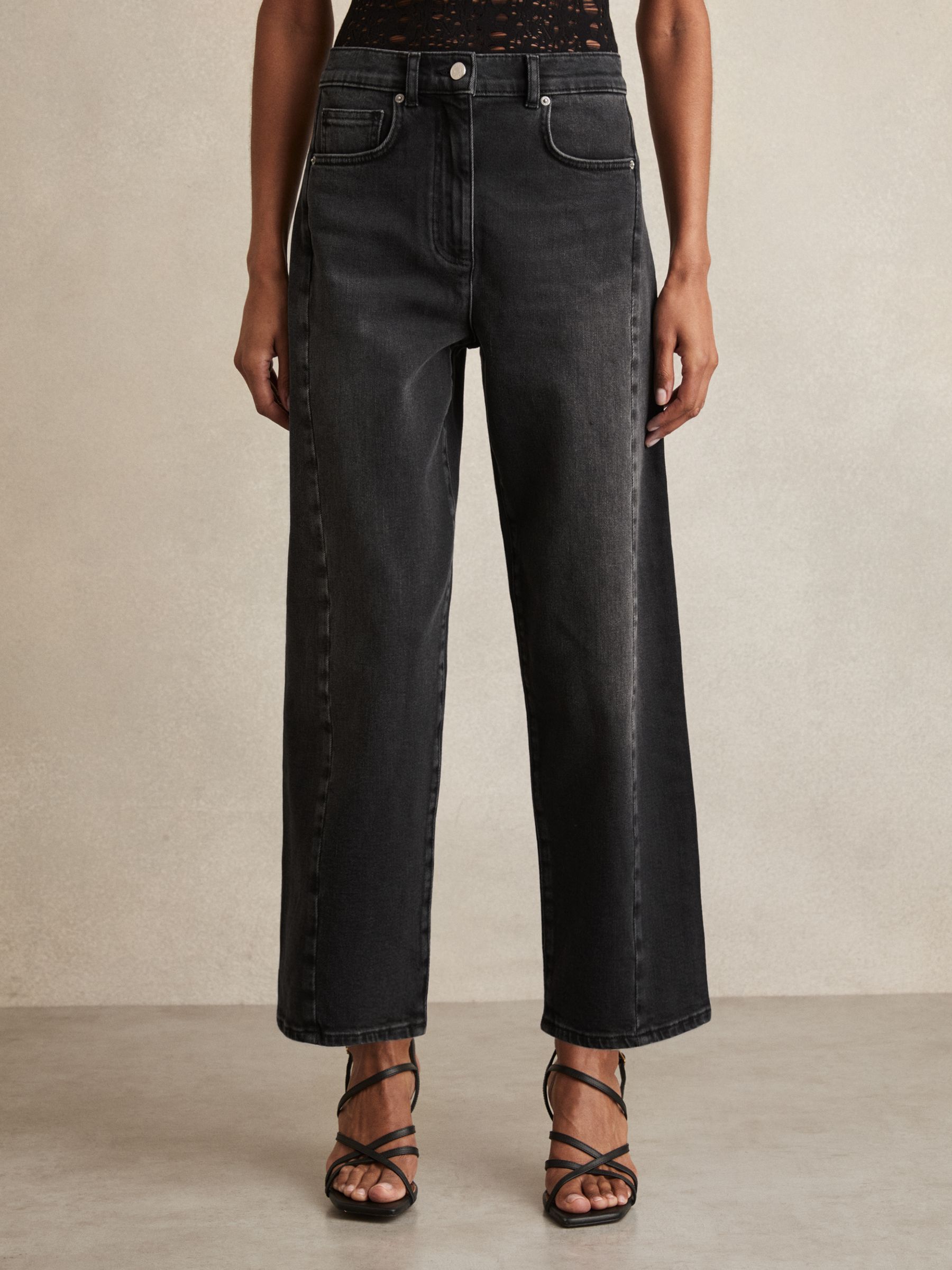 Petite Barrel-Leg Seam Jeans in Washed Grey